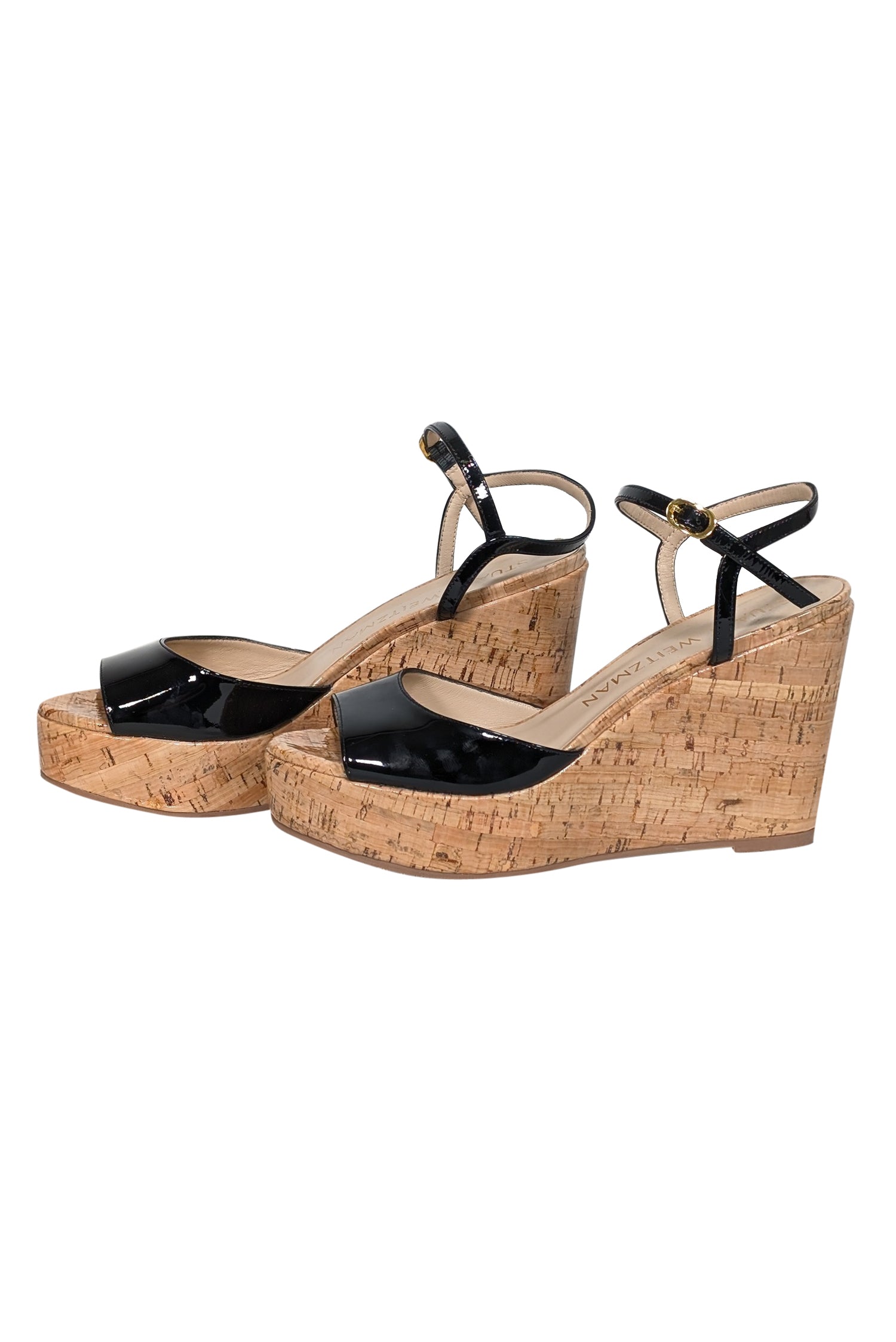 Stuart Weitzman's Black Patent Leather Peep Toe Wedges - Size 8: Summer Fashion Essential