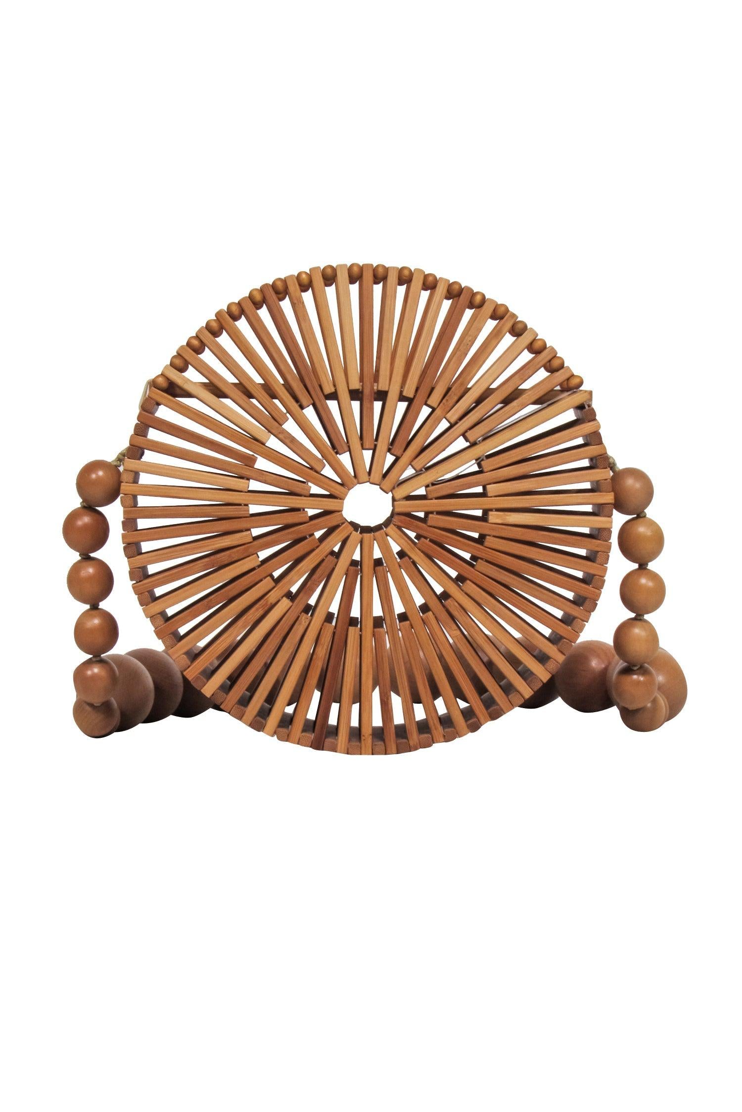 Cult Gaia's Stunning Tan Wooden Round Shoulder Bag for Summer