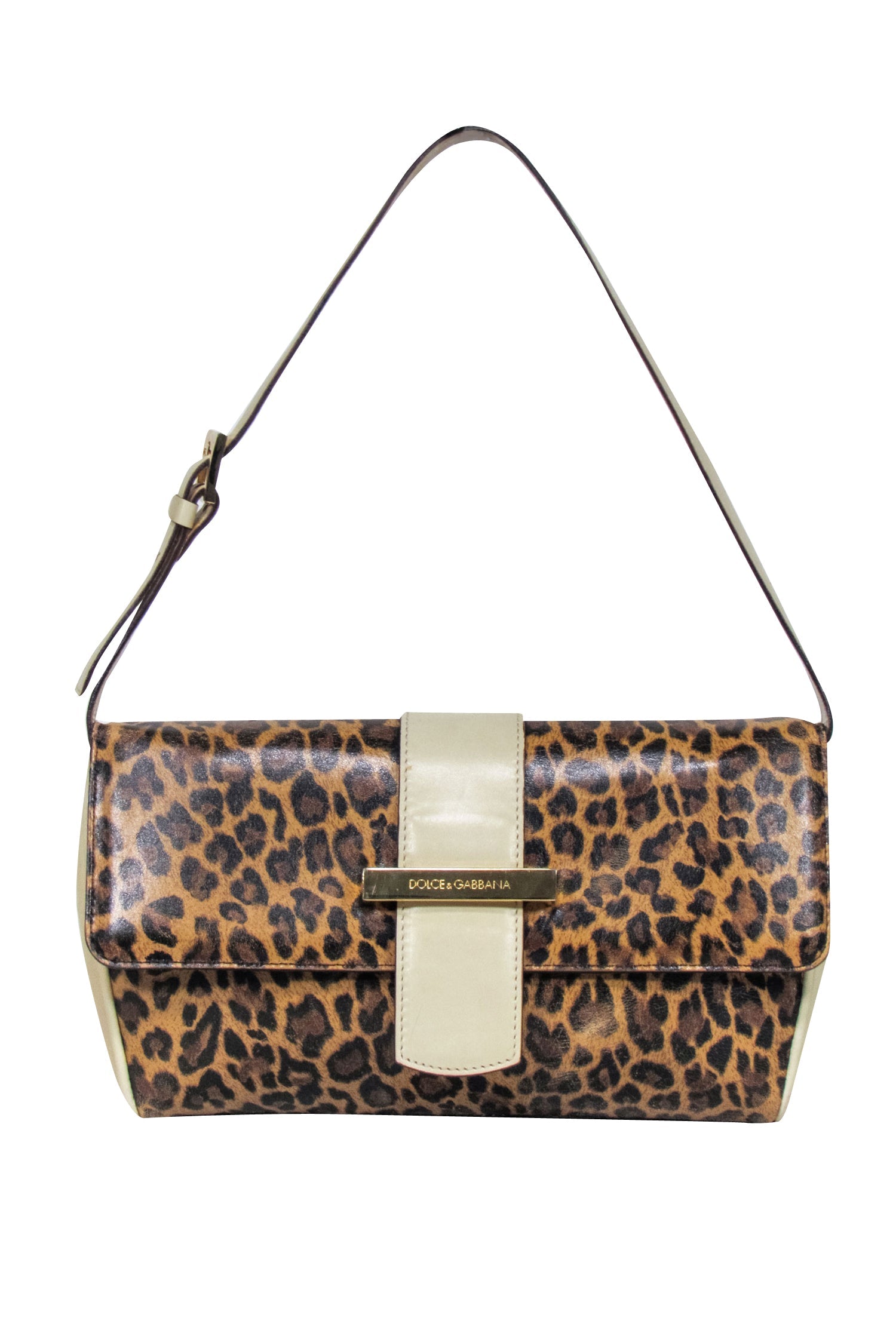 Dolce & Gabbana - Stunning Tan Leopard Print Baguette Bag with Beige Leather Trims