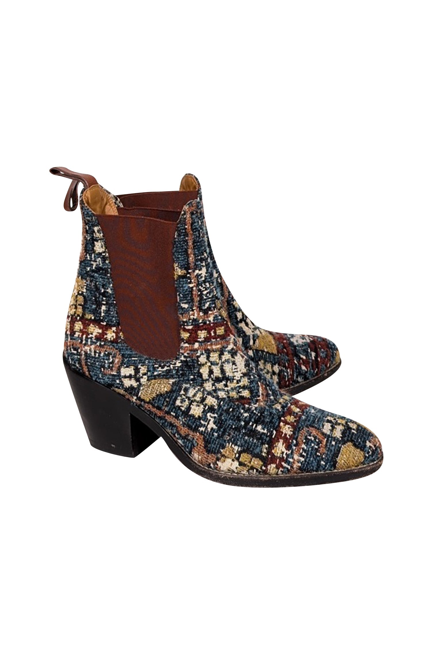 Chloe's Gorgeous Teal, Cream & Brown Boucle Short Boots - Size 8.5