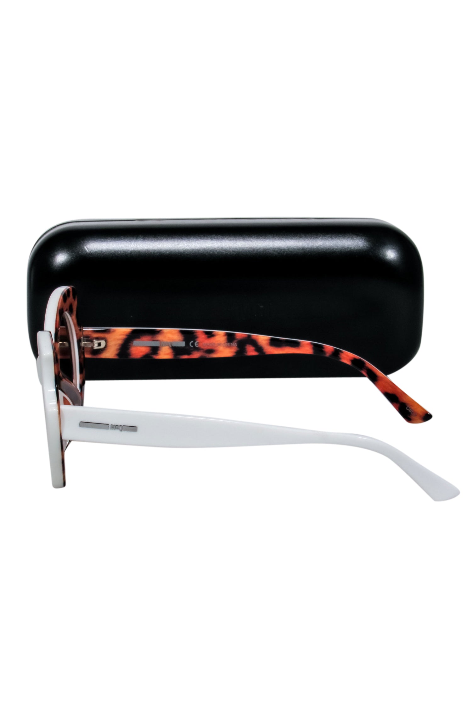 Alexander McQueen Retro Chic White Round Sunglasses with Tortoise Legs