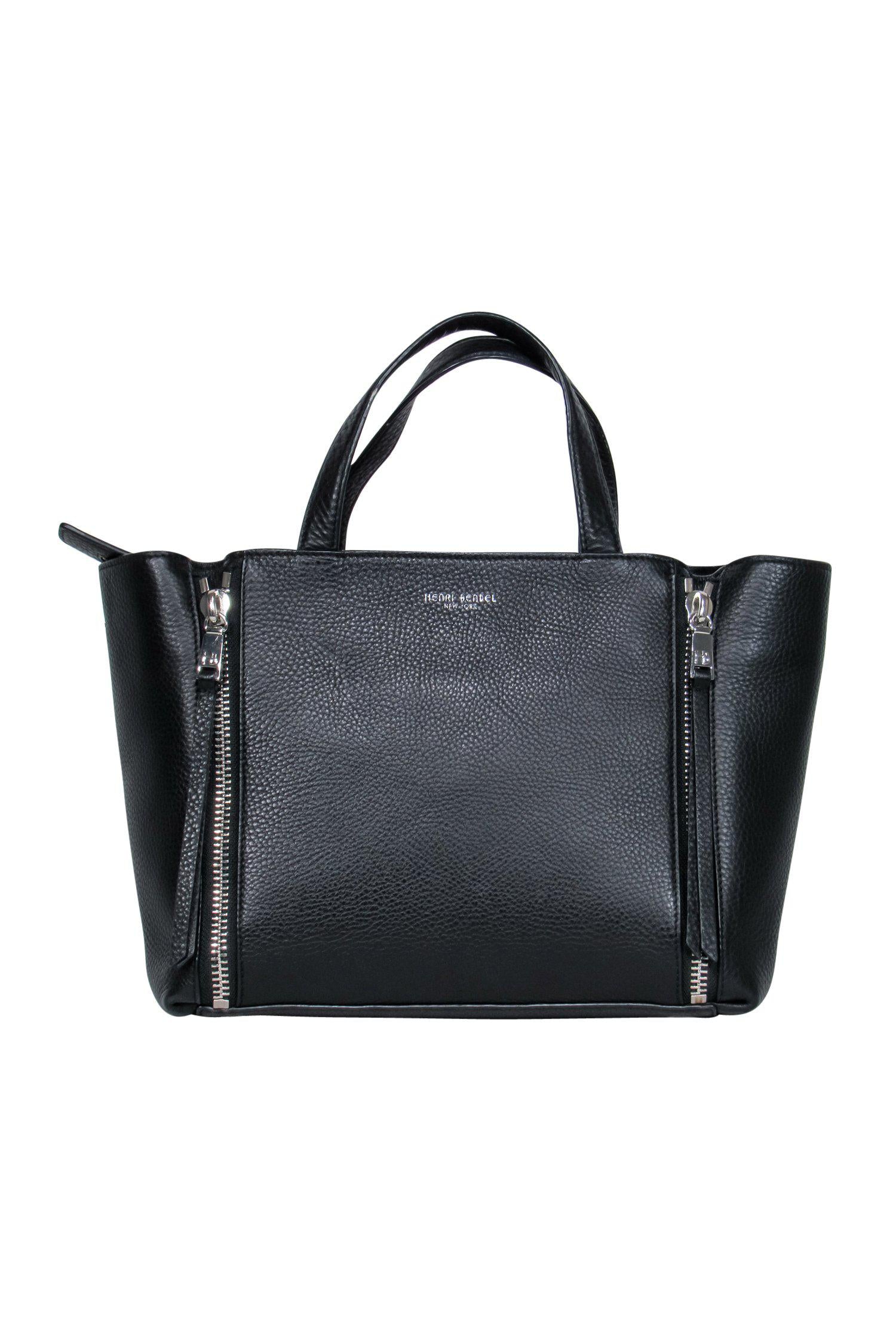 Henri Bendel - Stylish Black Pebbled Leather Convertible Satchel with Toggle
