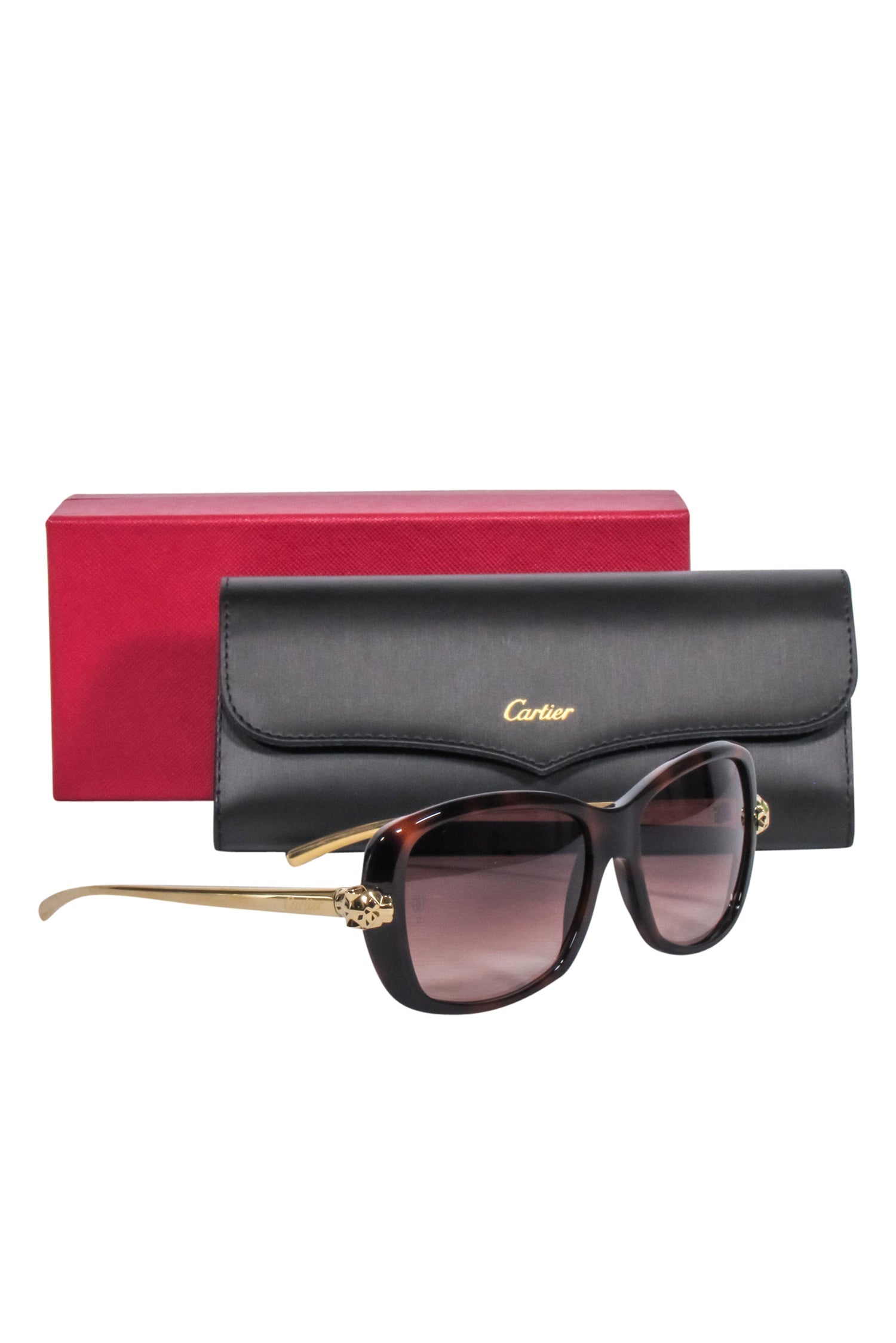 Cartier - Stylish Brown Tortoise Sunglasses with Gold Legs
