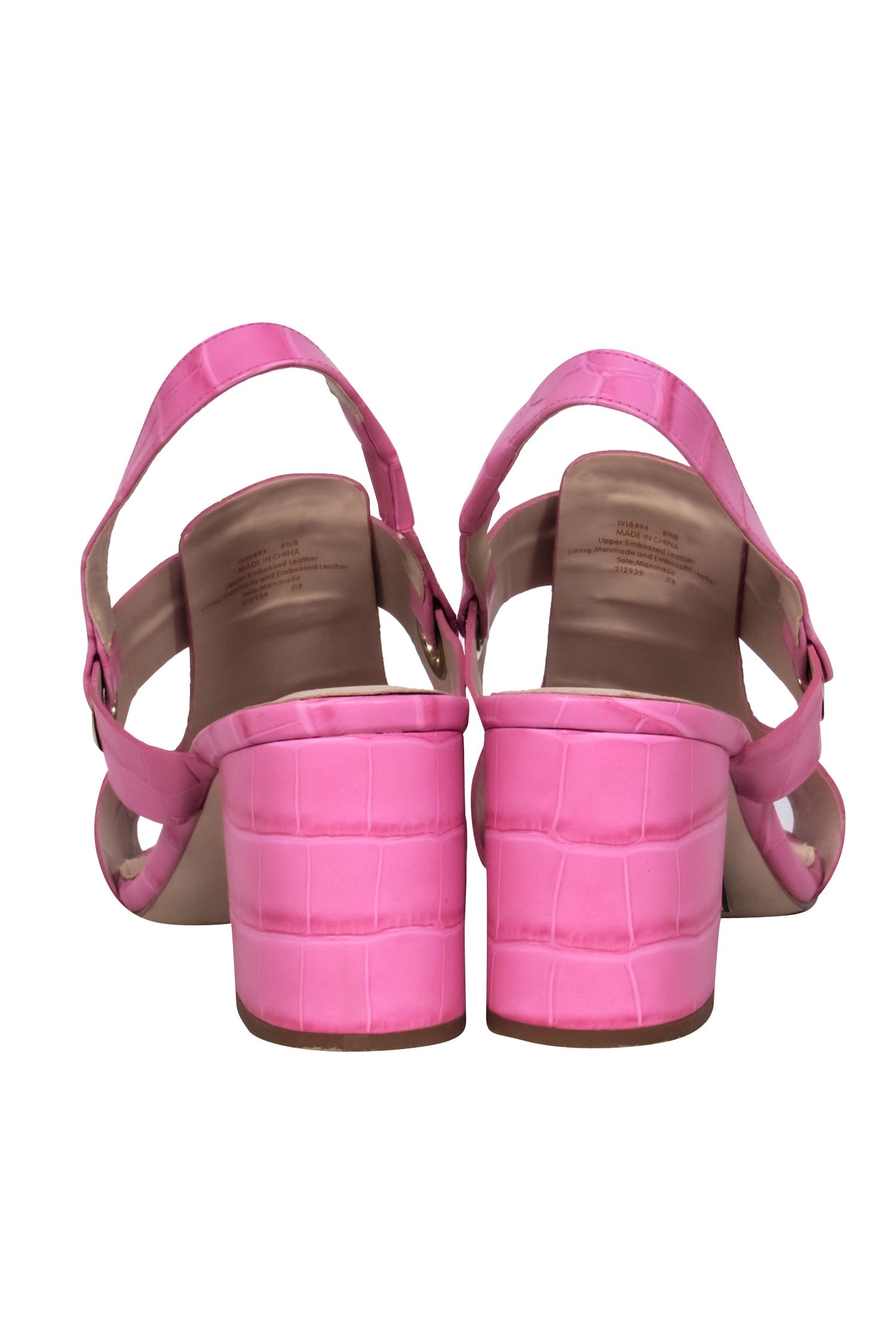 Cole Hann Light Pink Croc-Embossed Block Heel Ankle Strap Sandals - Size 8.5