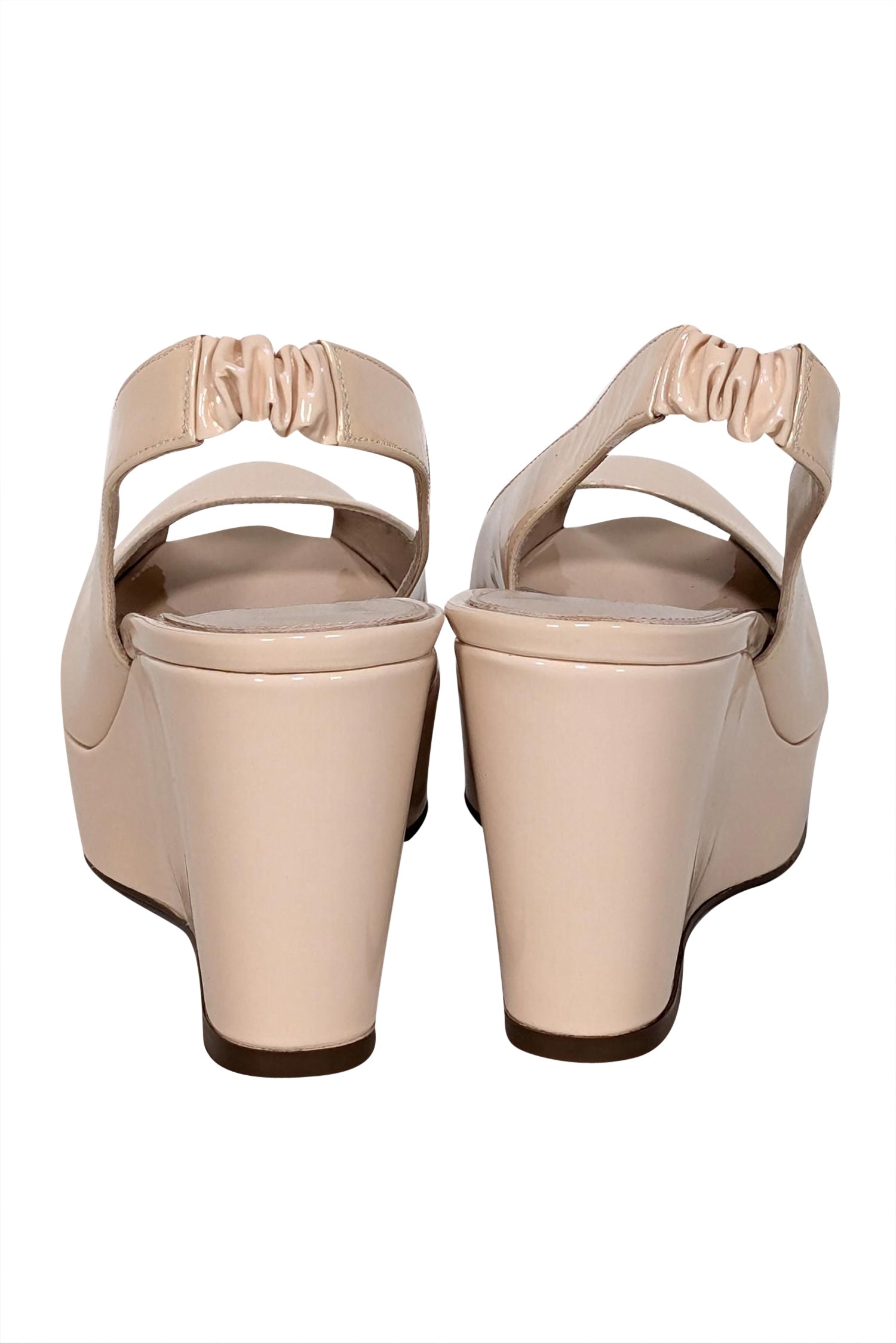 Stuart Weitzman Cream Patent Leather Peep Toe Wedges - Size 7.5 - Elevate Your Style!