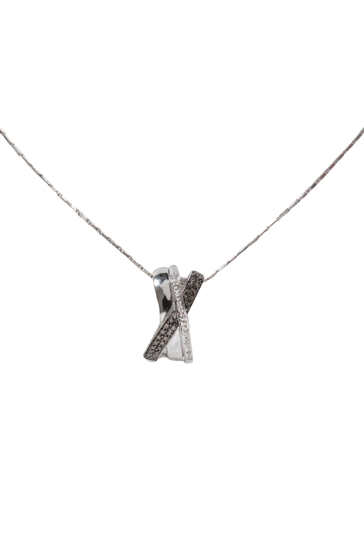 Exquisite 14K White Gold Pendant Necklace with White & Brown Diamonds
