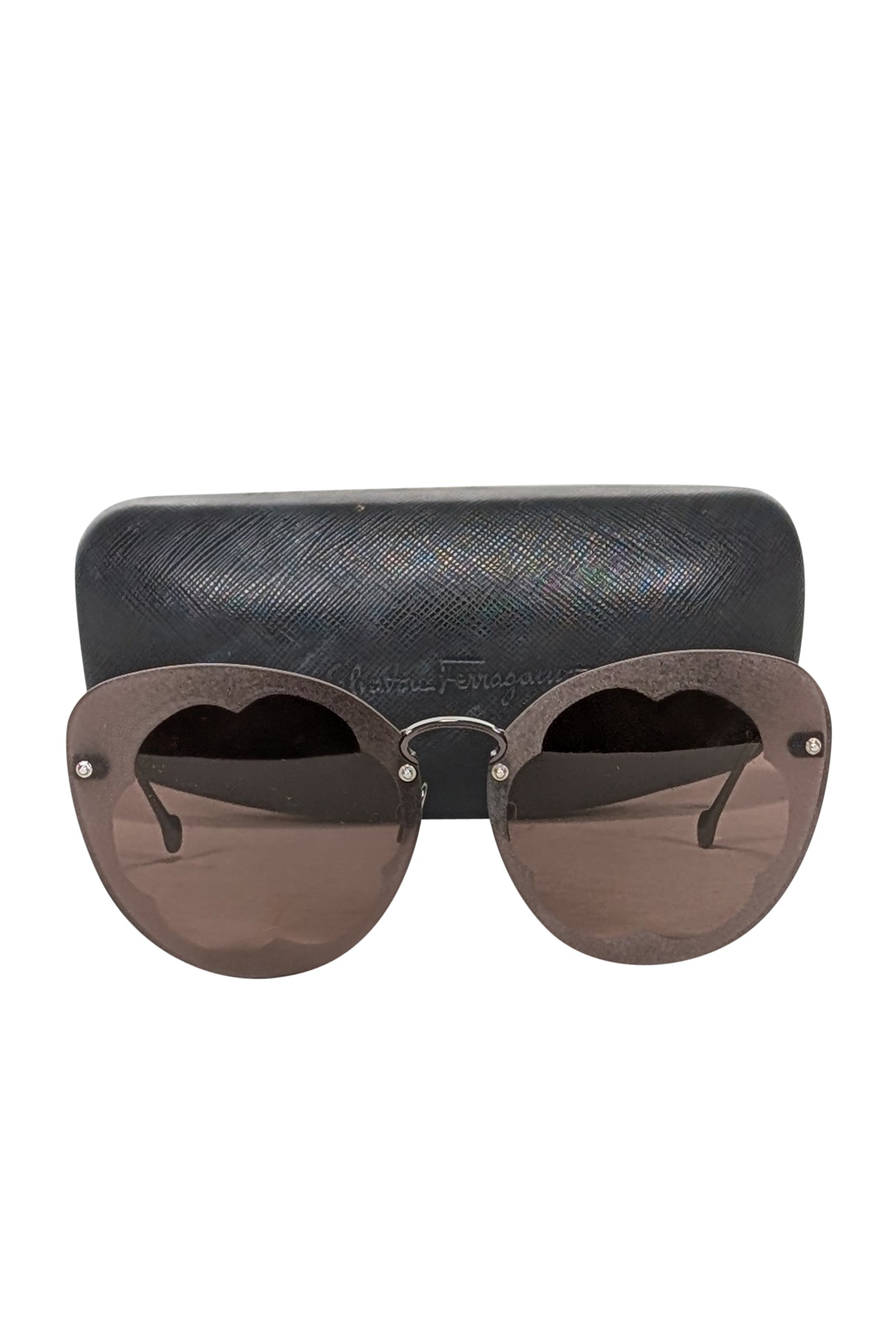 Ferragamo's Stunning Black Matte Large Cat Eye Sunglasses with Scallop Edge Lenses