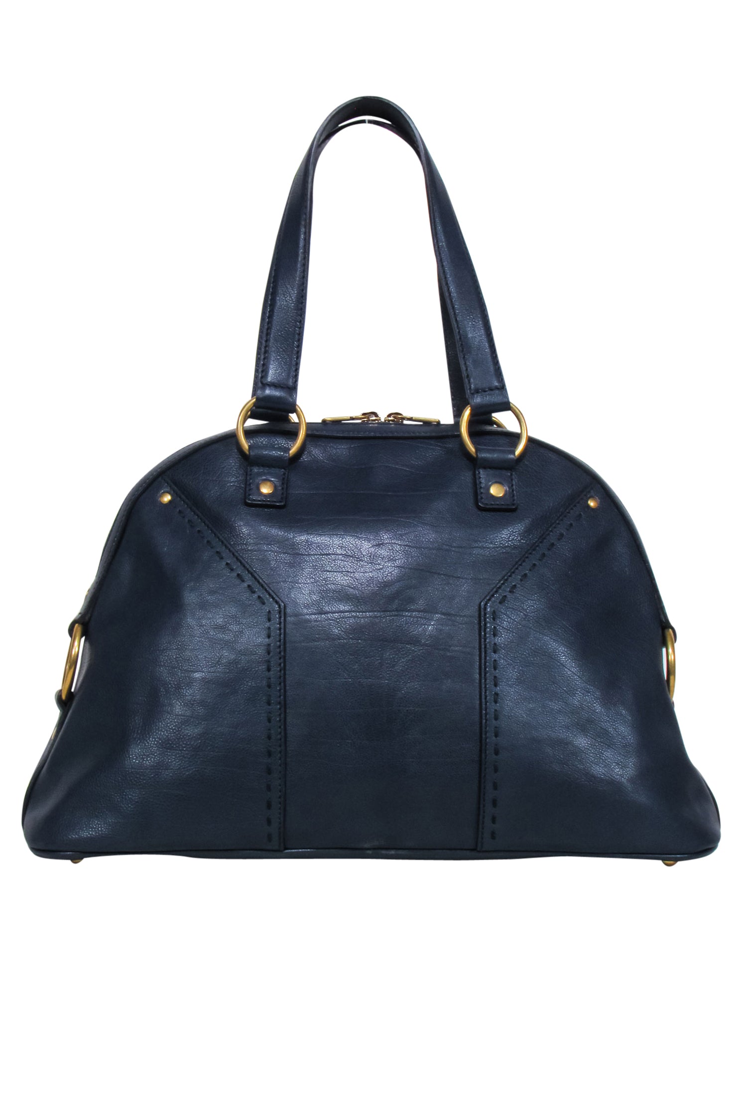 Yves Saint Laurent Navy Leather Barrel Handbag - A Fashion Icon