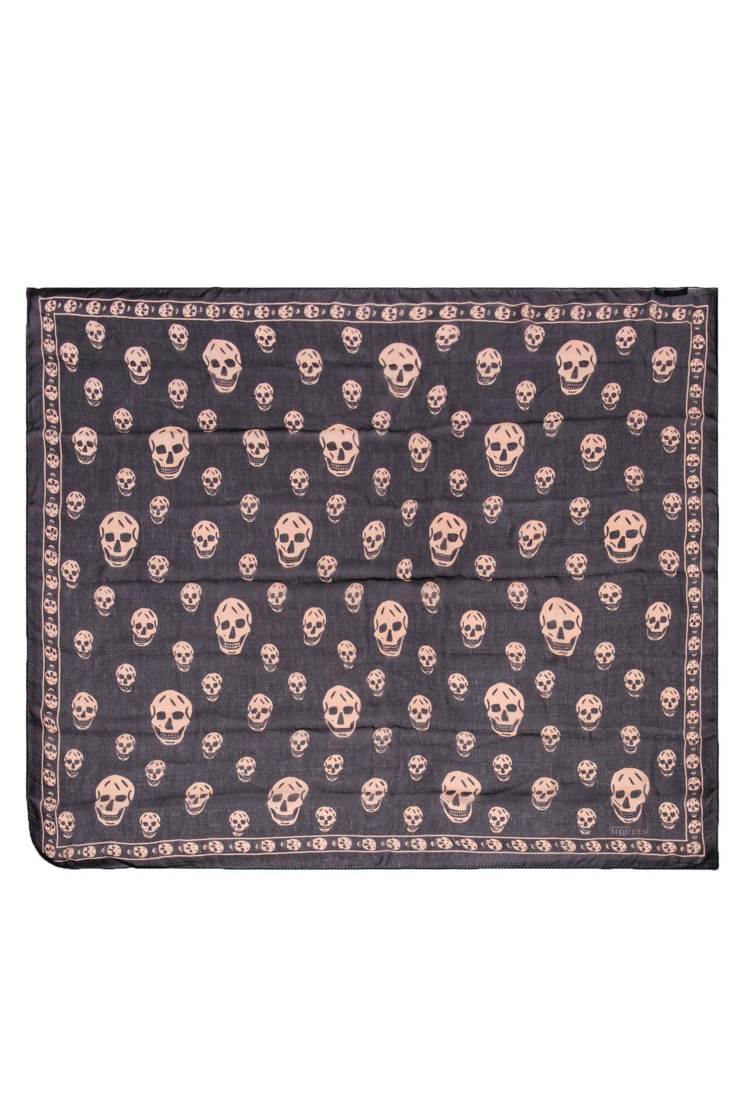Alexander McQueen - Stunning Black & Tan Skull Printed Semi - Sheer Silk Scarf