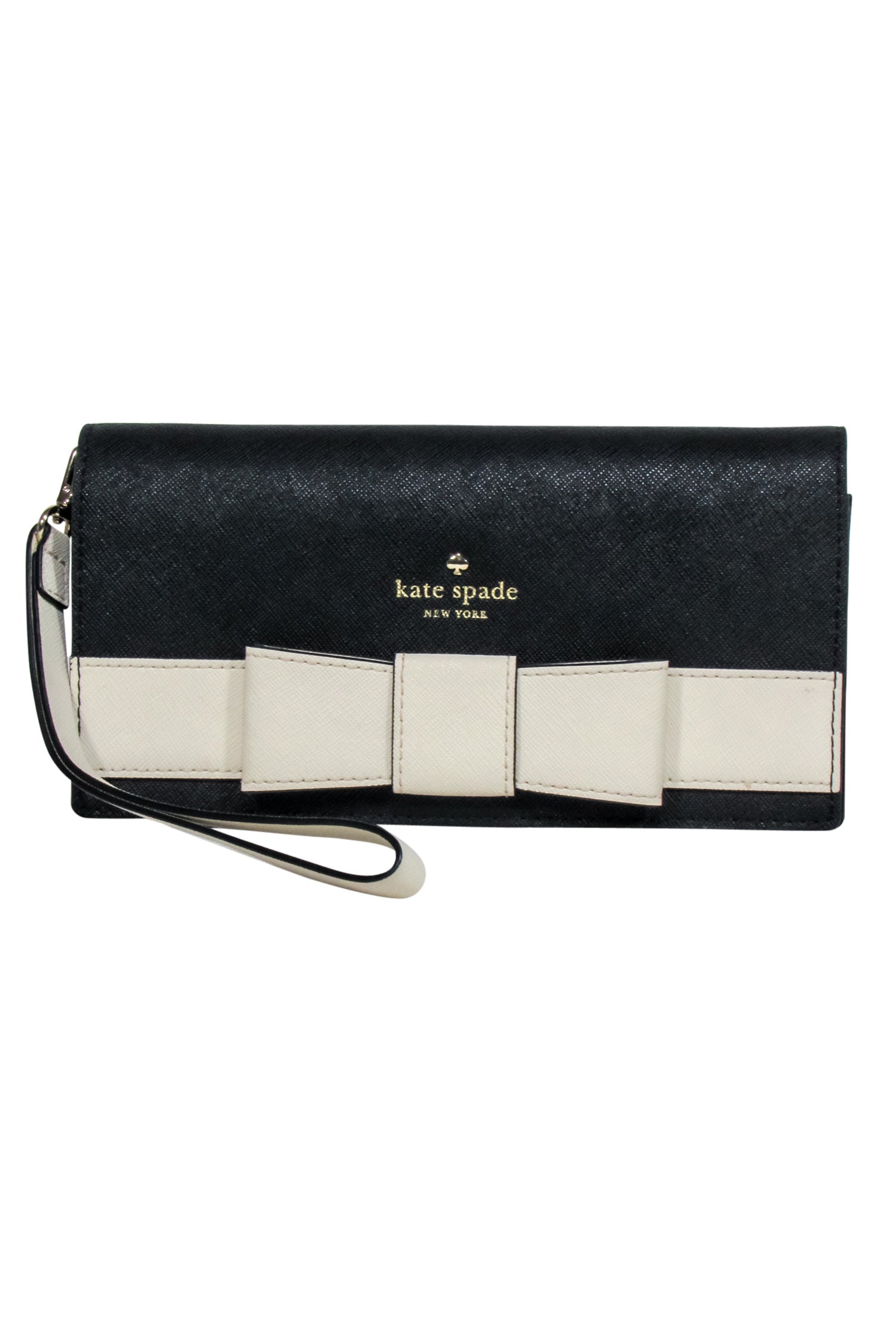 Kate Spade Black Wristlet with Elegant Cream Bow