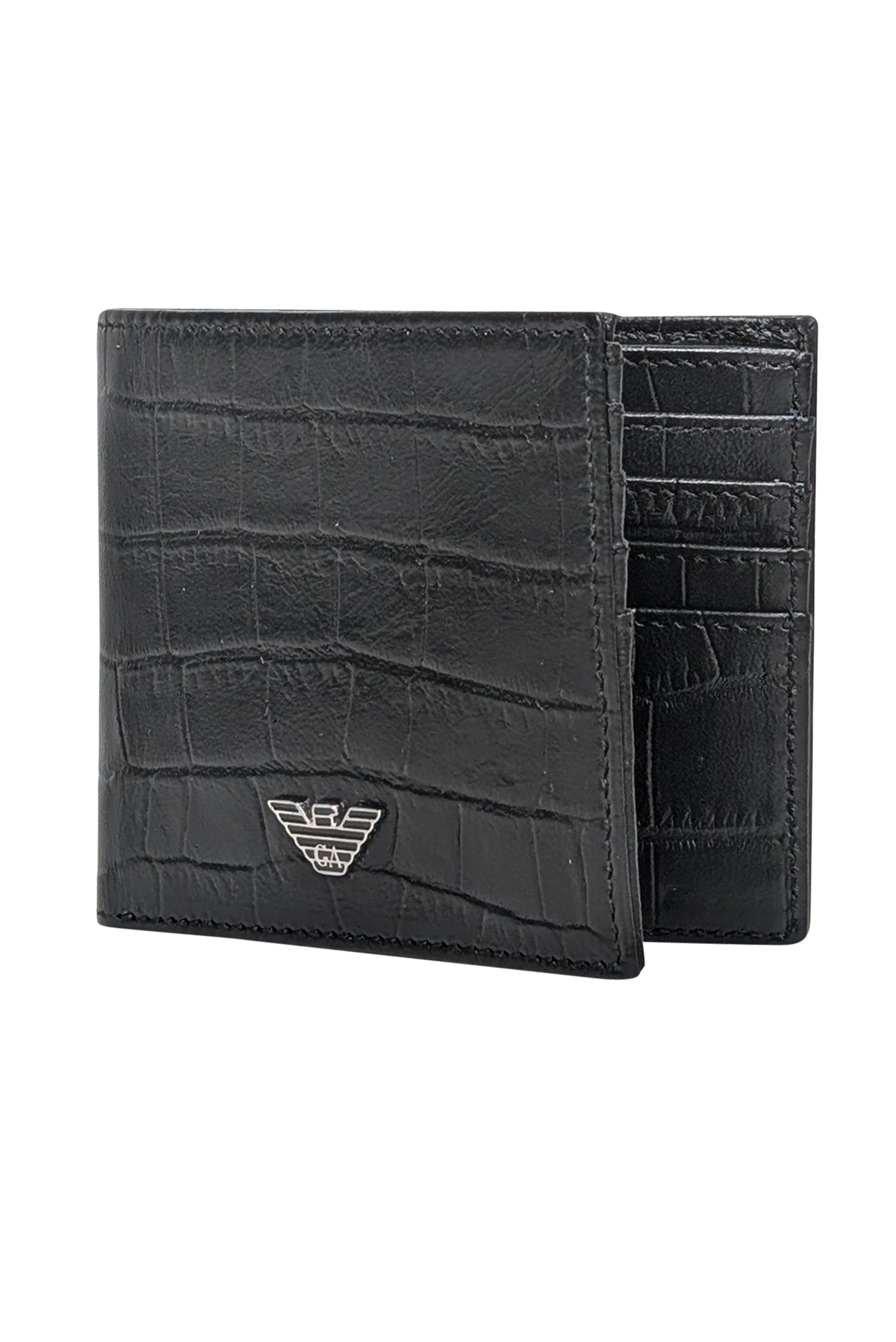 Emporio Armani's Stunning Black Croc-Embossed Leather Wallet