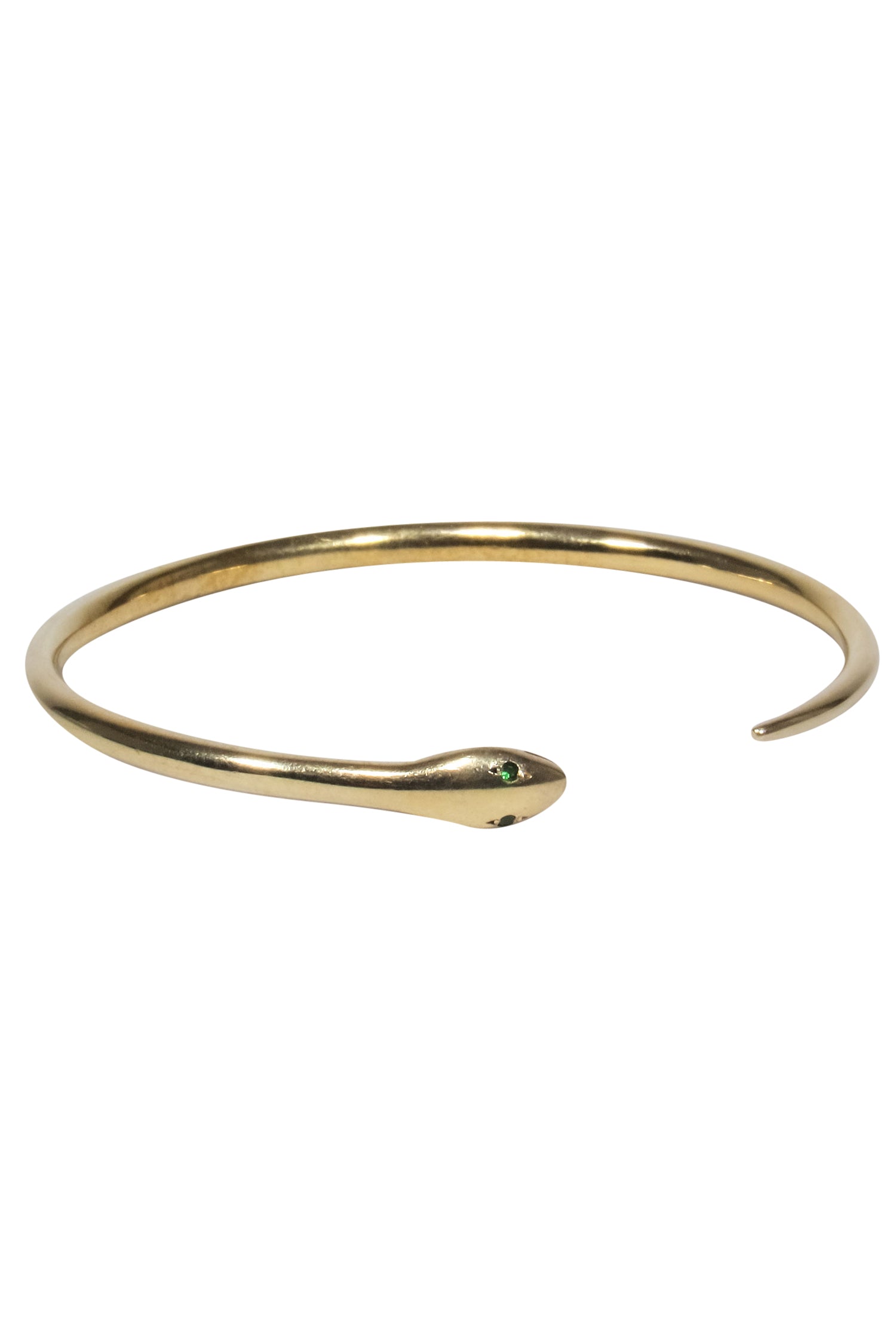 Ileana Makri Gold Snake Bangle with Enchanting Green Gem Eyes
