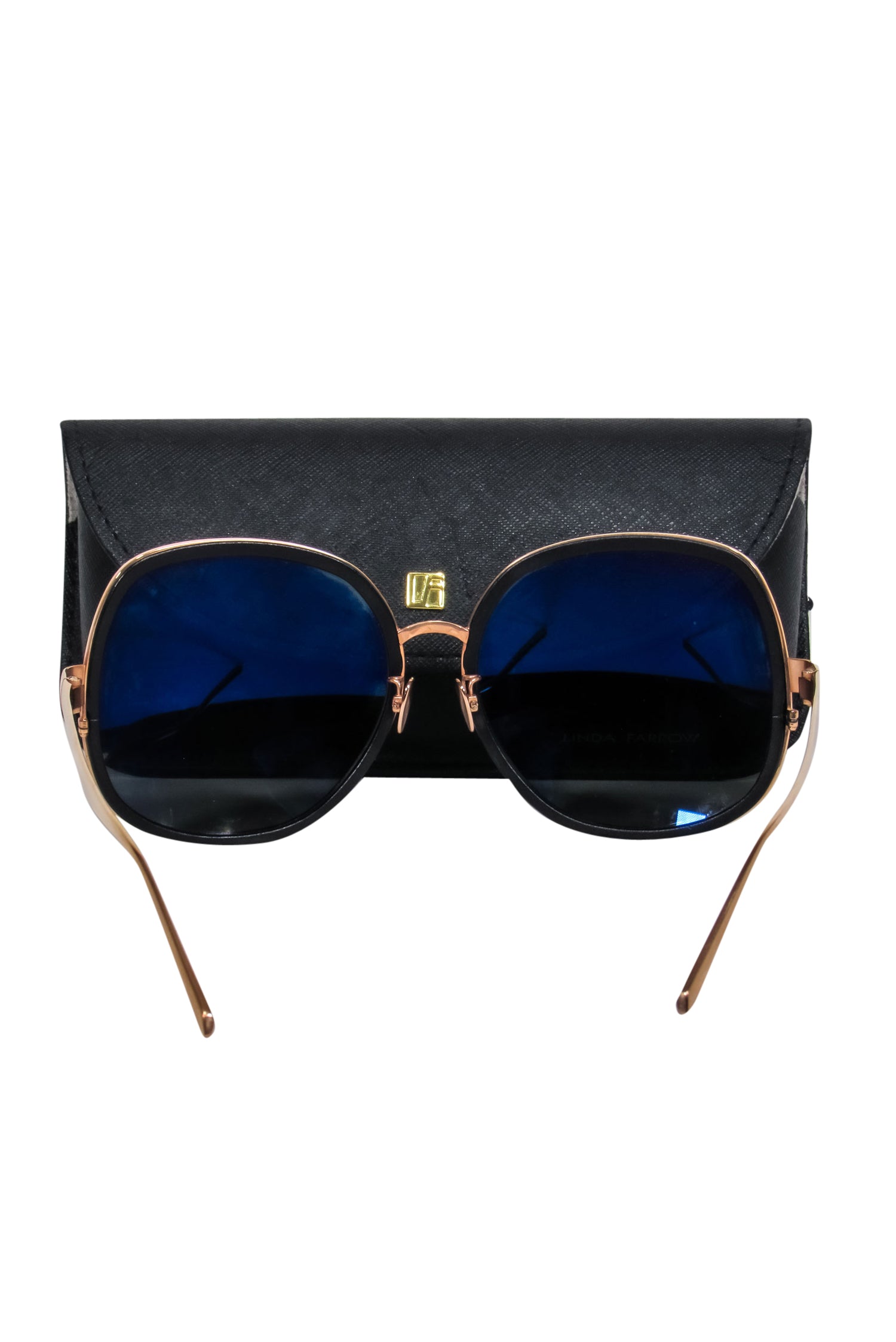 Linda Farrow - Stunning Black Matte Oversized Round Sunglasses with Gold - Toned Frame