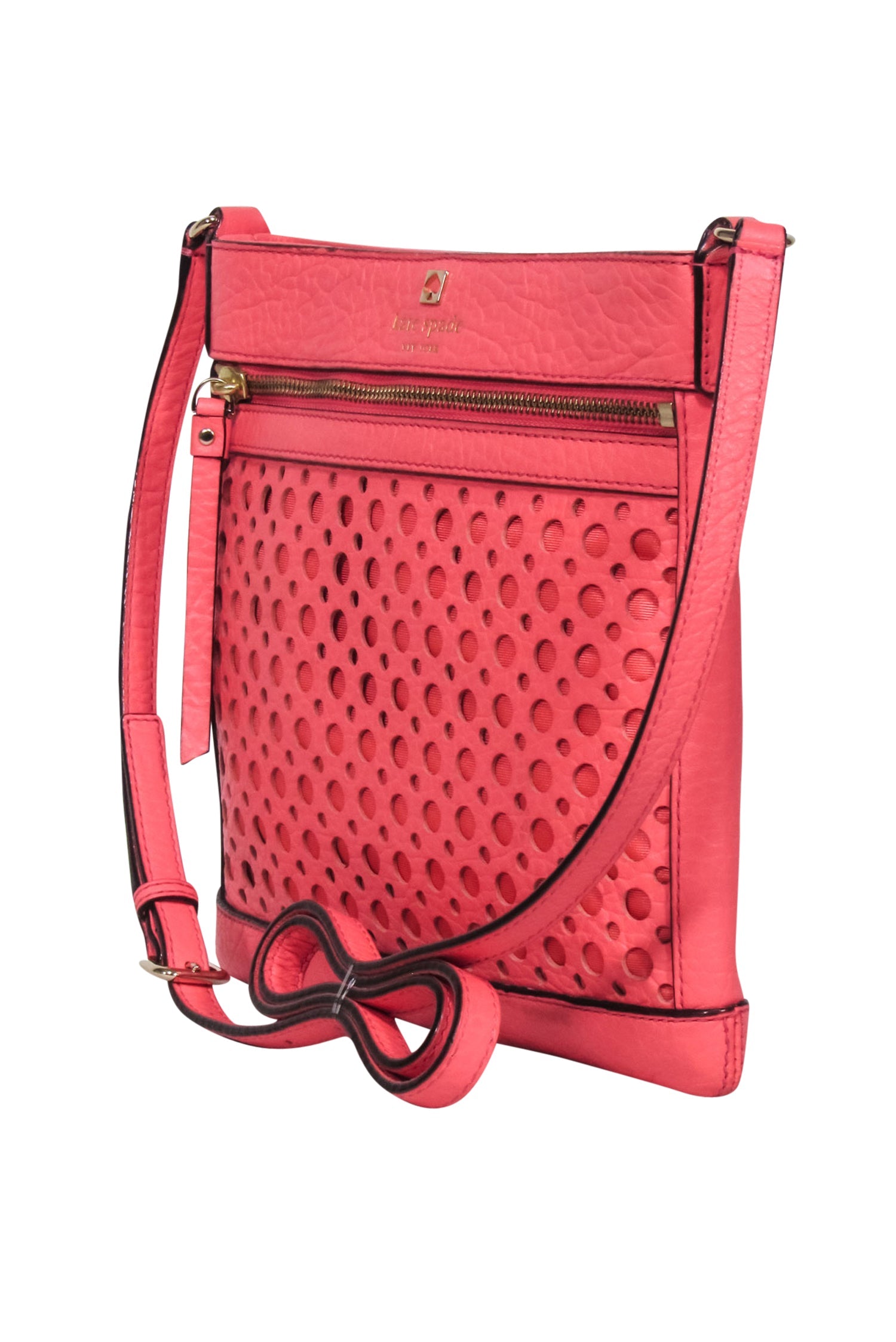 Kate Spade Neon Coral Pink Laser-Cut Crossbody Bag - Stand Out in Style!