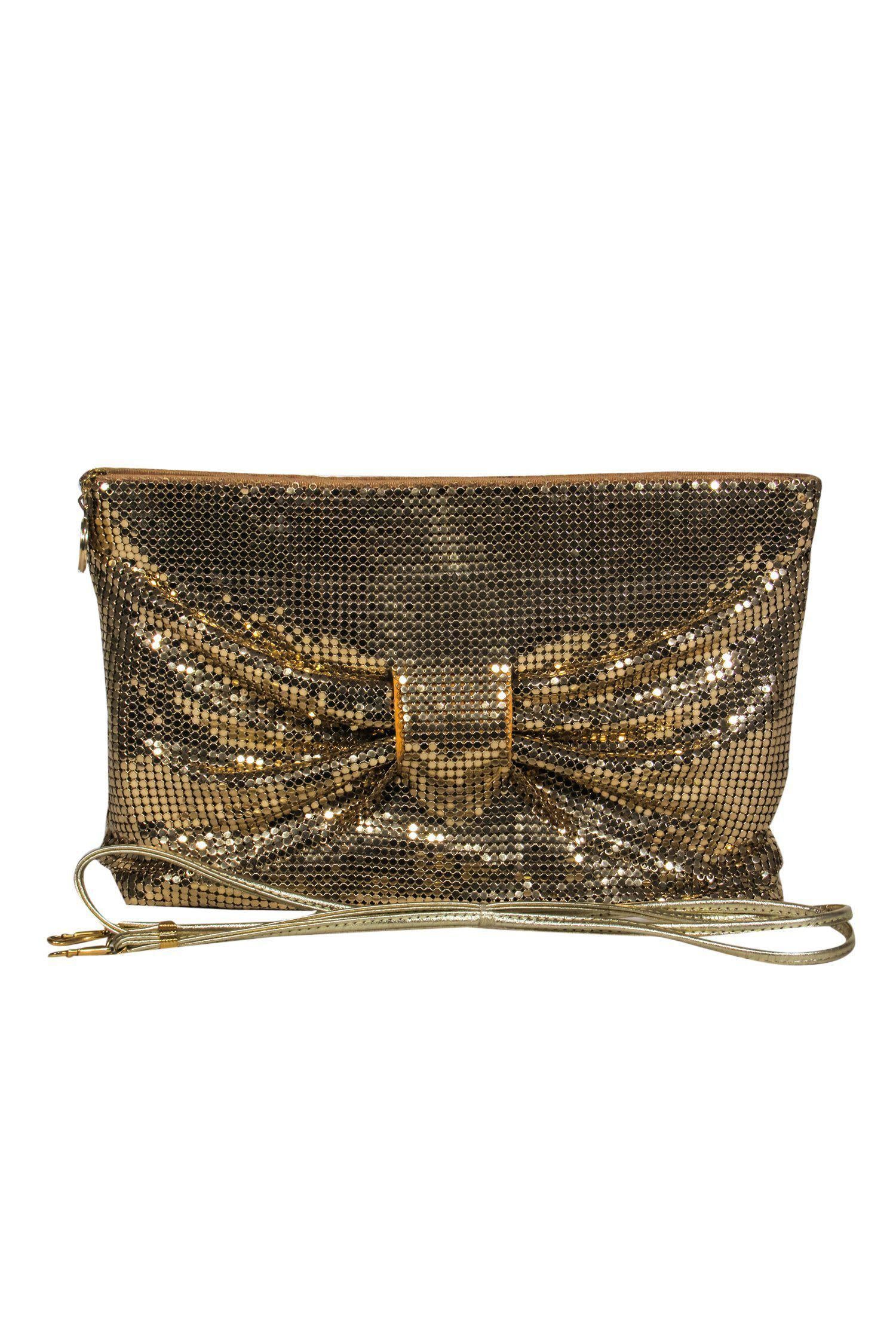 Whiting & Davis - Stunning Gold Chainmail Bow Convertible Crossbody Bag