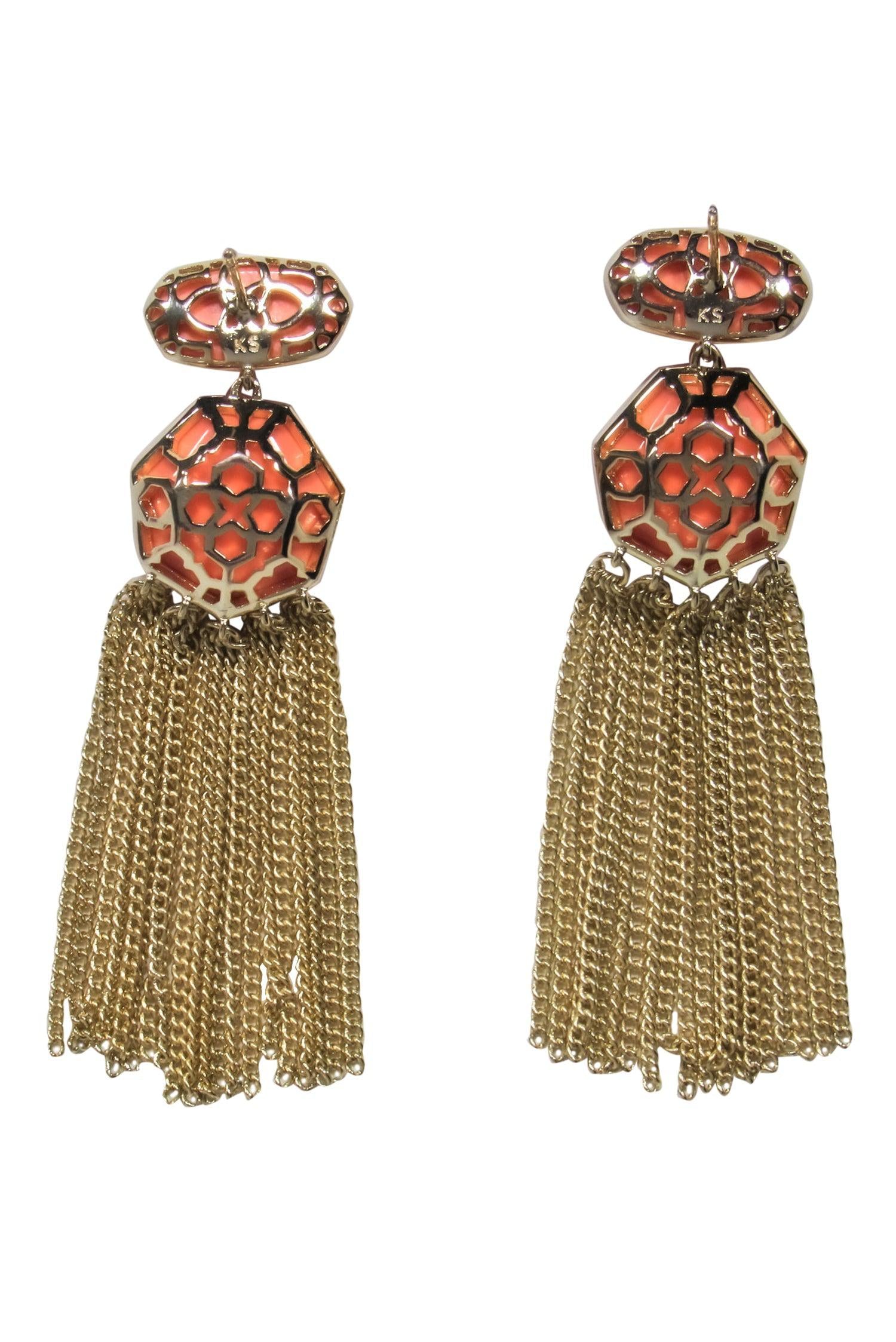 Kendra Scott's Stunning Coral Jewel & Gold Fringe Statement Earrings