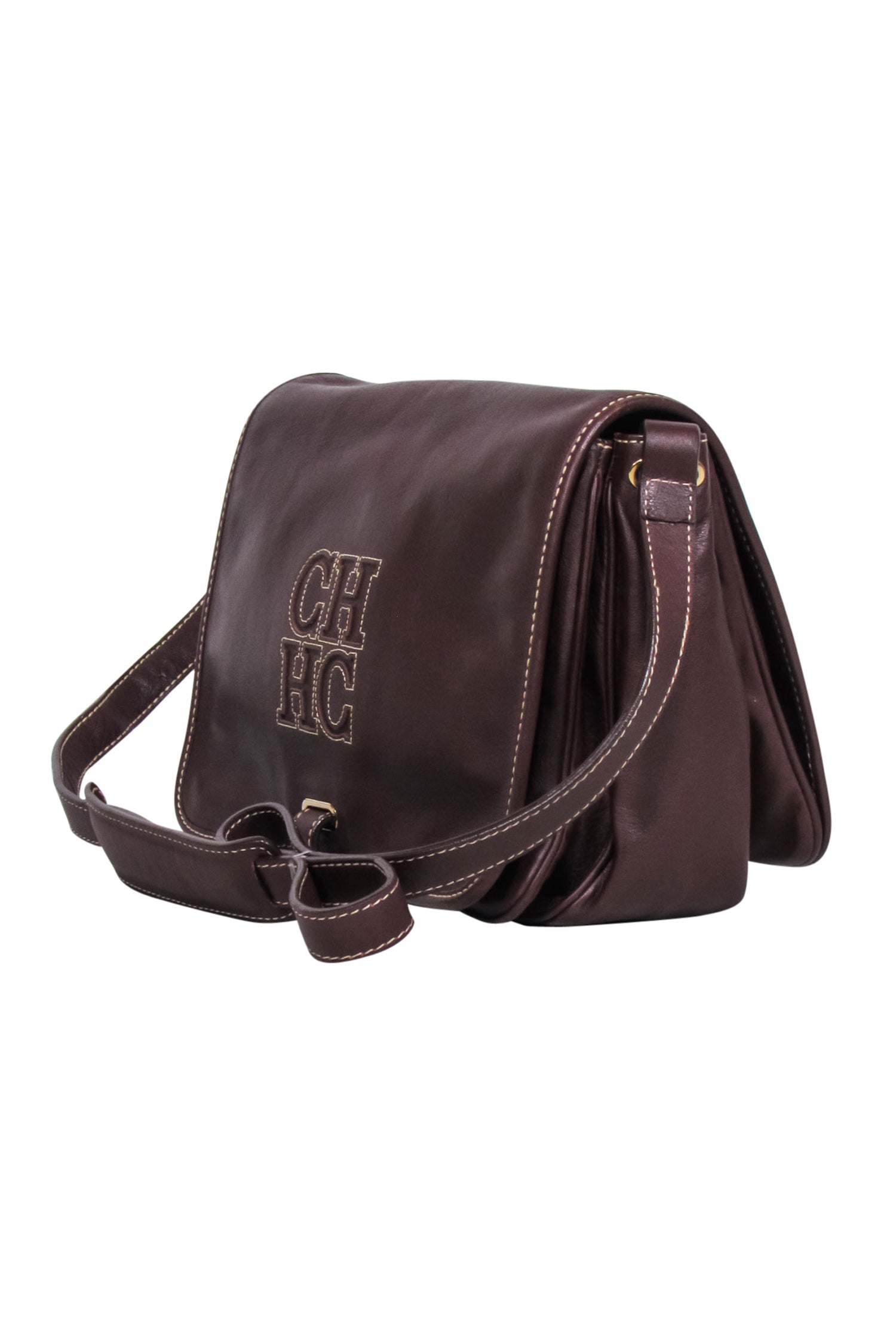 Carolina Herrera Brown Leather Fold-Over Crossbody Bag - Chic & Functional