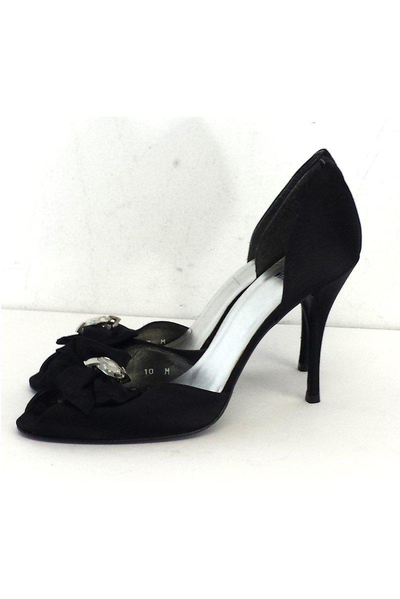 Stunning Stuart Weitzman Black Satin Jeweled Peep Toe Heels in Size 10 - Grab Yours Now!