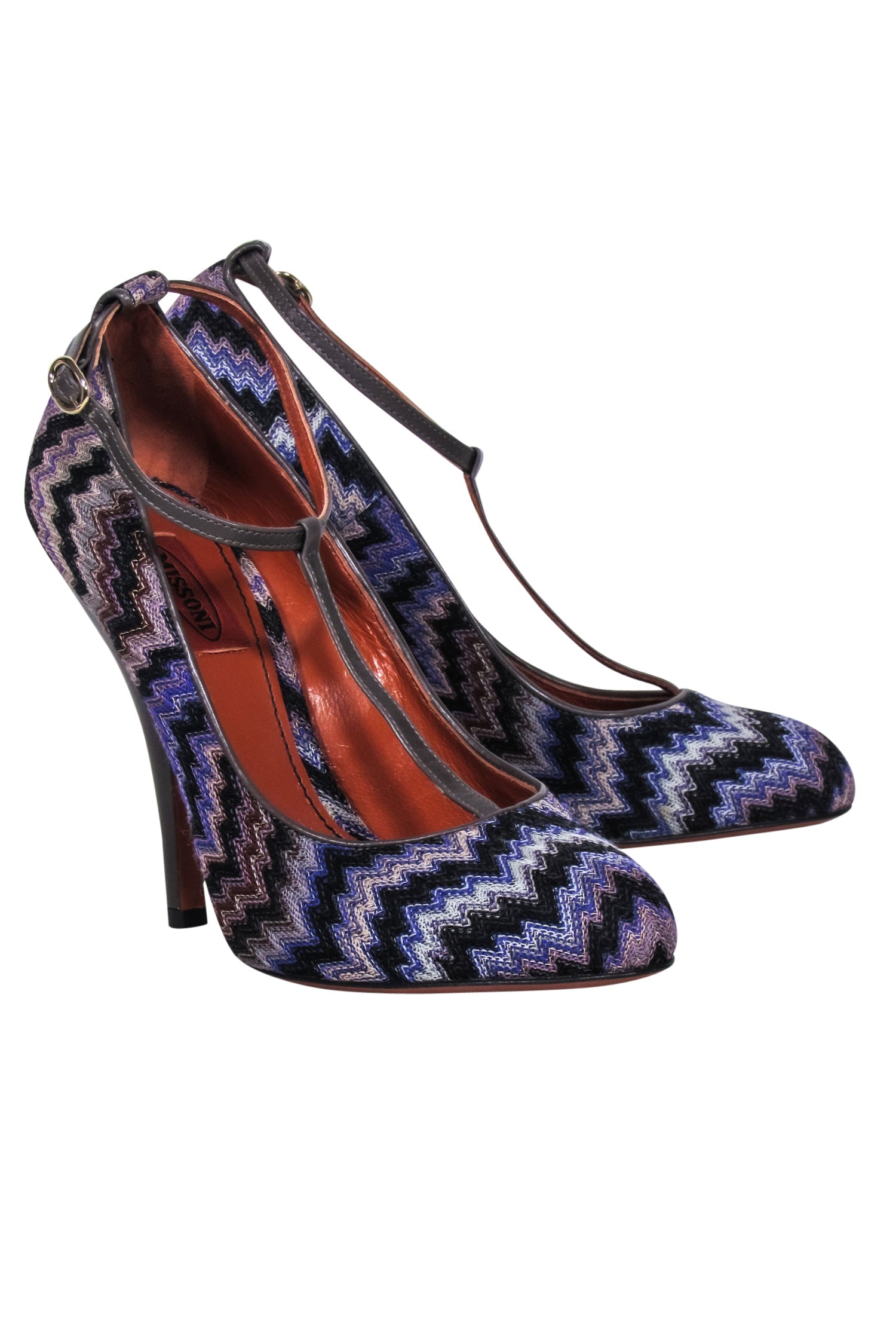 Missoni Purple & Black Chevron Knit Strappy Pumps - Size 8
