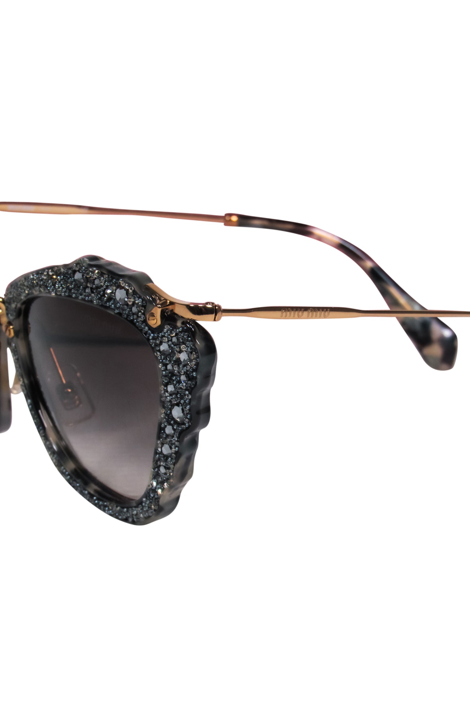 Miu Miu - Stunning Black Tortoise Rhinestone Sunglasses with Rose Gold Hardware