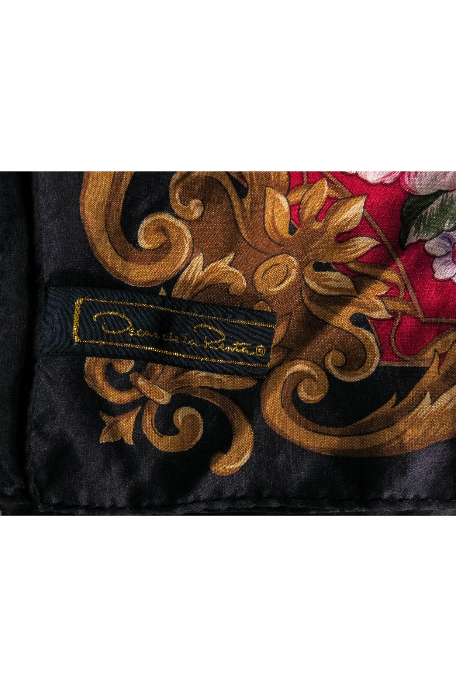 Oscar de la Renta - Exquisite Black & Multicolor Floral Print Silk Scarf
