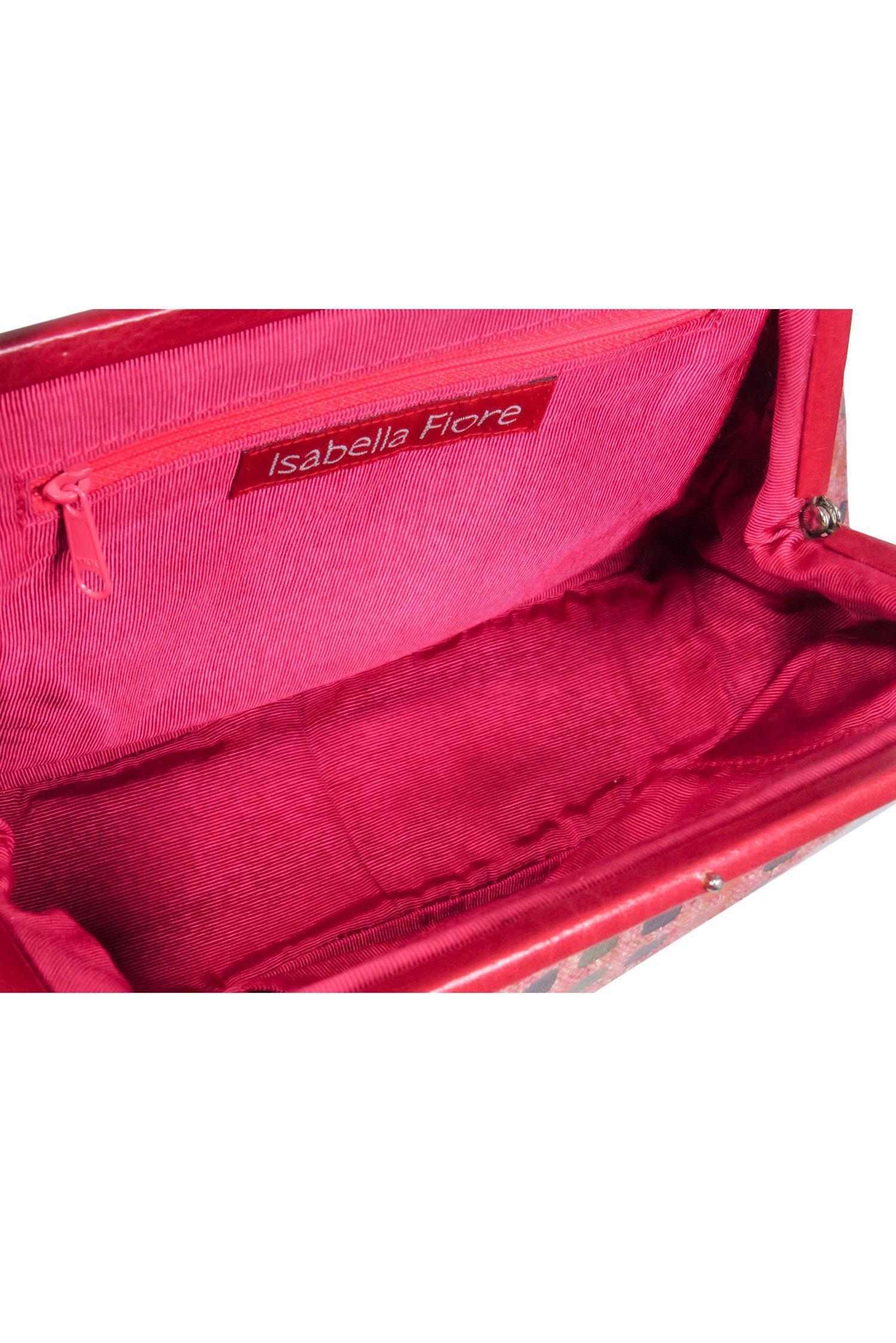 Isabella Fiore - Stunning Red Patterned Clasp Handbag with Flower Pin