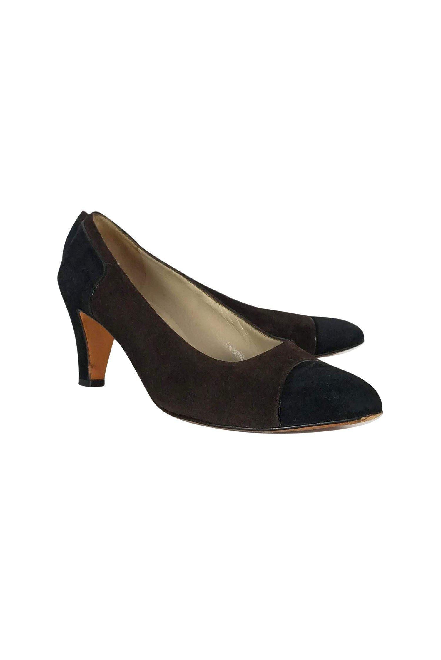Ferragamo Brown Suede Cap Toe Pumps - Size 9.5 - Timeless Elegance
