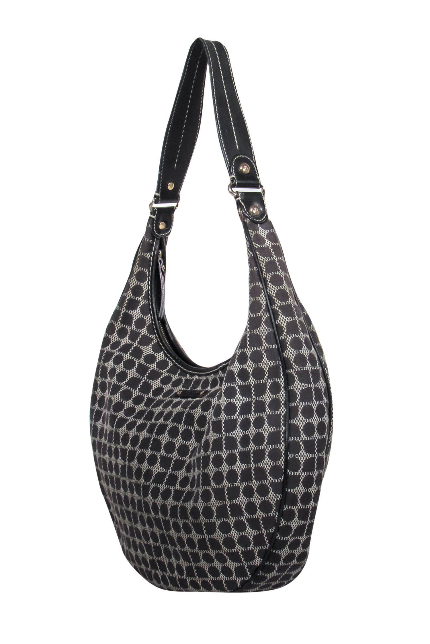 Kate Spade's Chic Dark Brown Patterned Canvas & Leather Hobo Bag