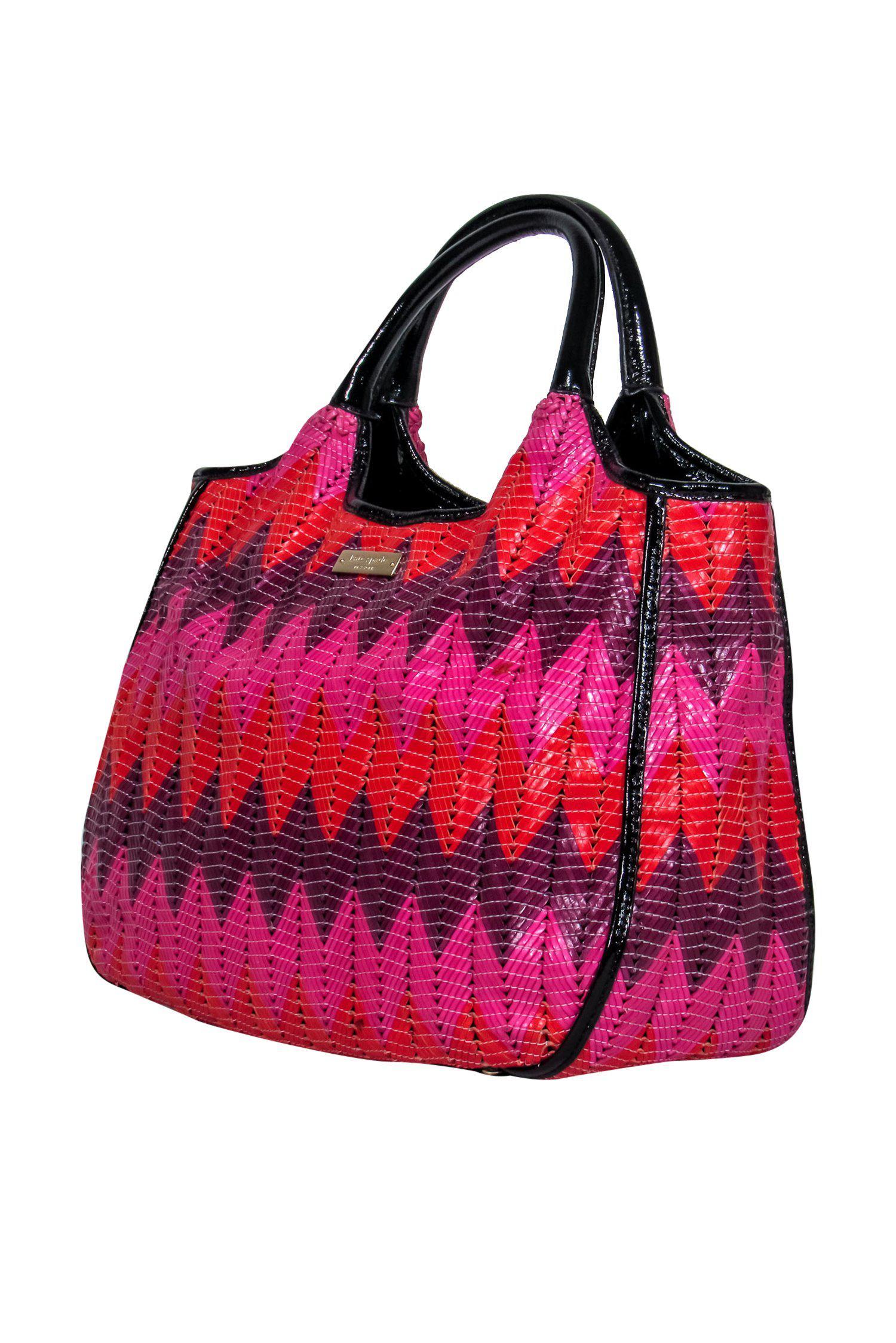 Kate Spade - Vibrant Purple, Pink & Red Woven Chevron Basket Handbag