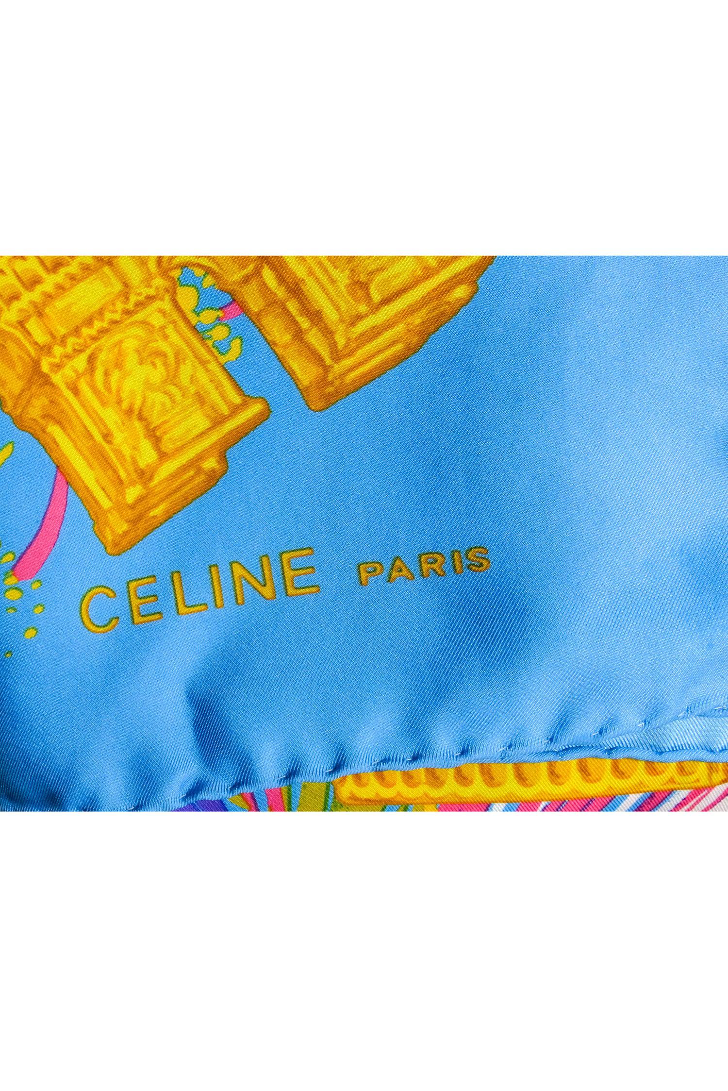 Celine - Stunning Blue & Multi Color Print Silk Scarf