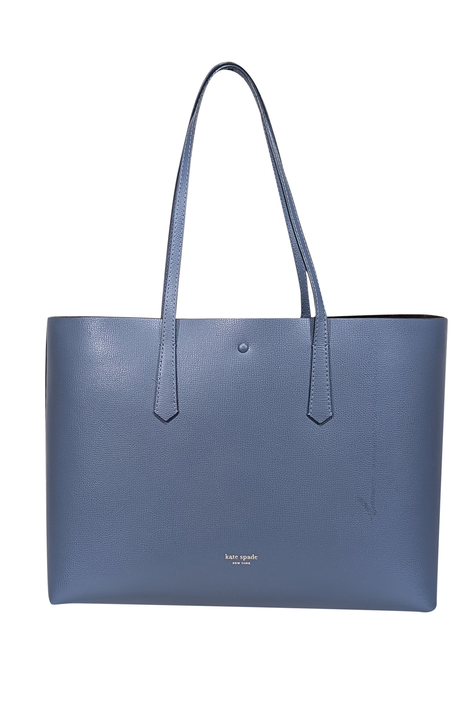 Kate Spade's Stylish Blue Leather Tote Bag with Metallic Leather Pouch