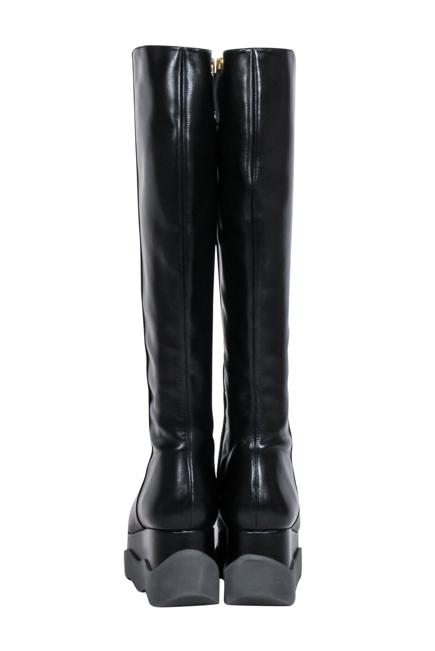 Paloma Barcelo Black Leather Tall Platform Boots - Size 8.5