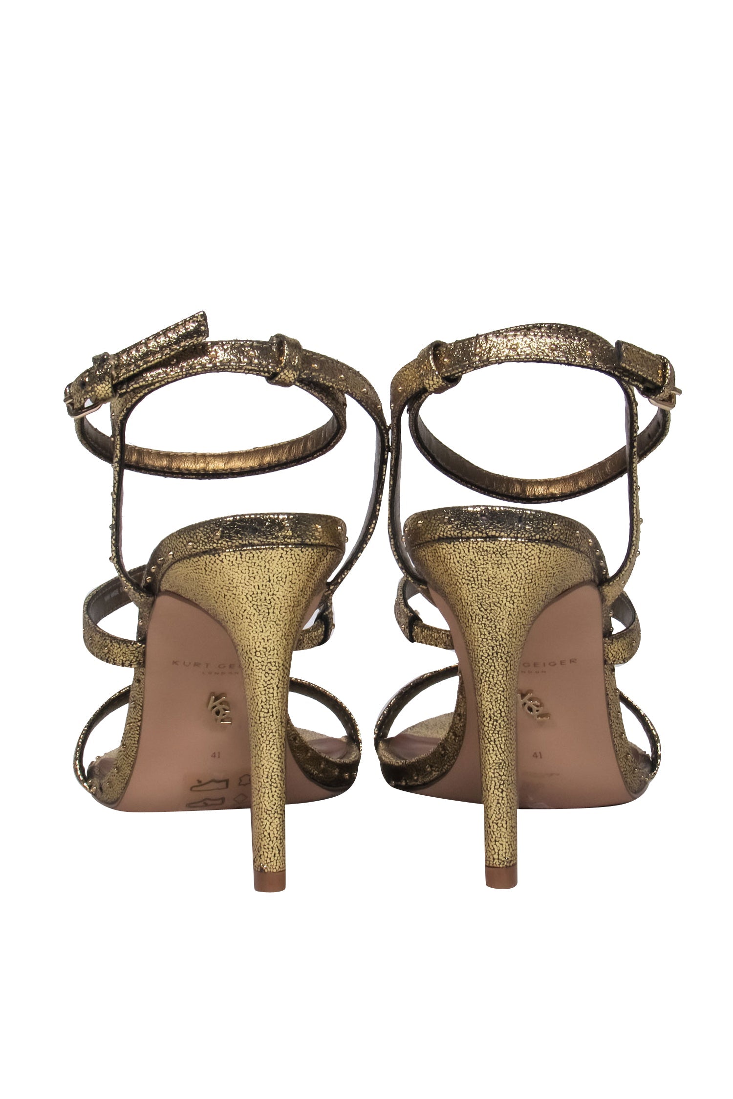 Kurt Geiger Gold Studded Strappy Heels - Size 10.5 - Party-Ready Glam