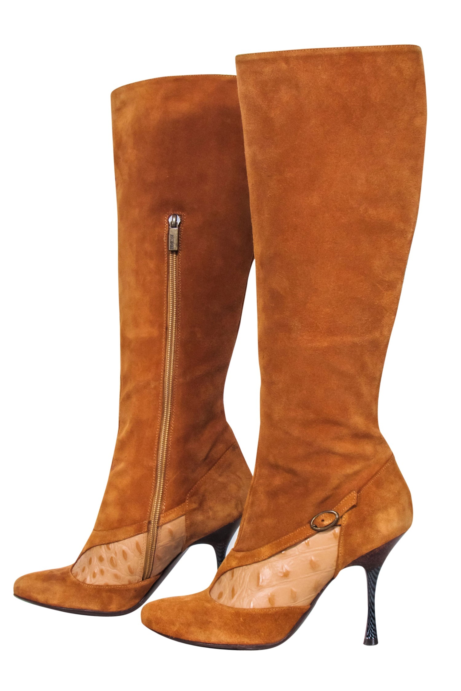 Just Cavalli Tan Suede Tall Boots - Size 8: Unleash Your City Chic!