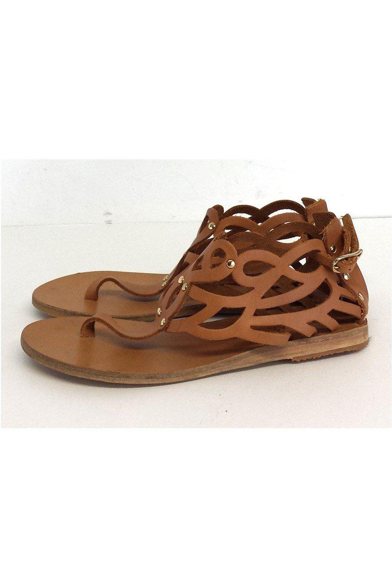 Gorgeous Ancient Greek Tan Cut-Out Leather Sandals - Size 6