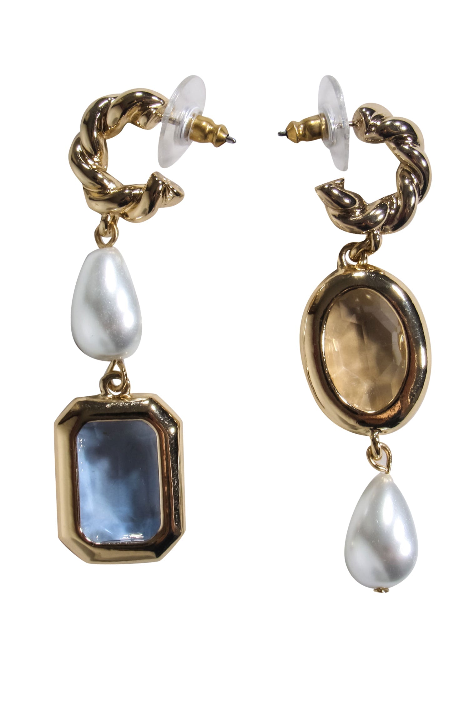 Mignonne Gavigan - Stunning Gold Twisted 'Leonie' Drop Earrings with Gems and Faux Pearls