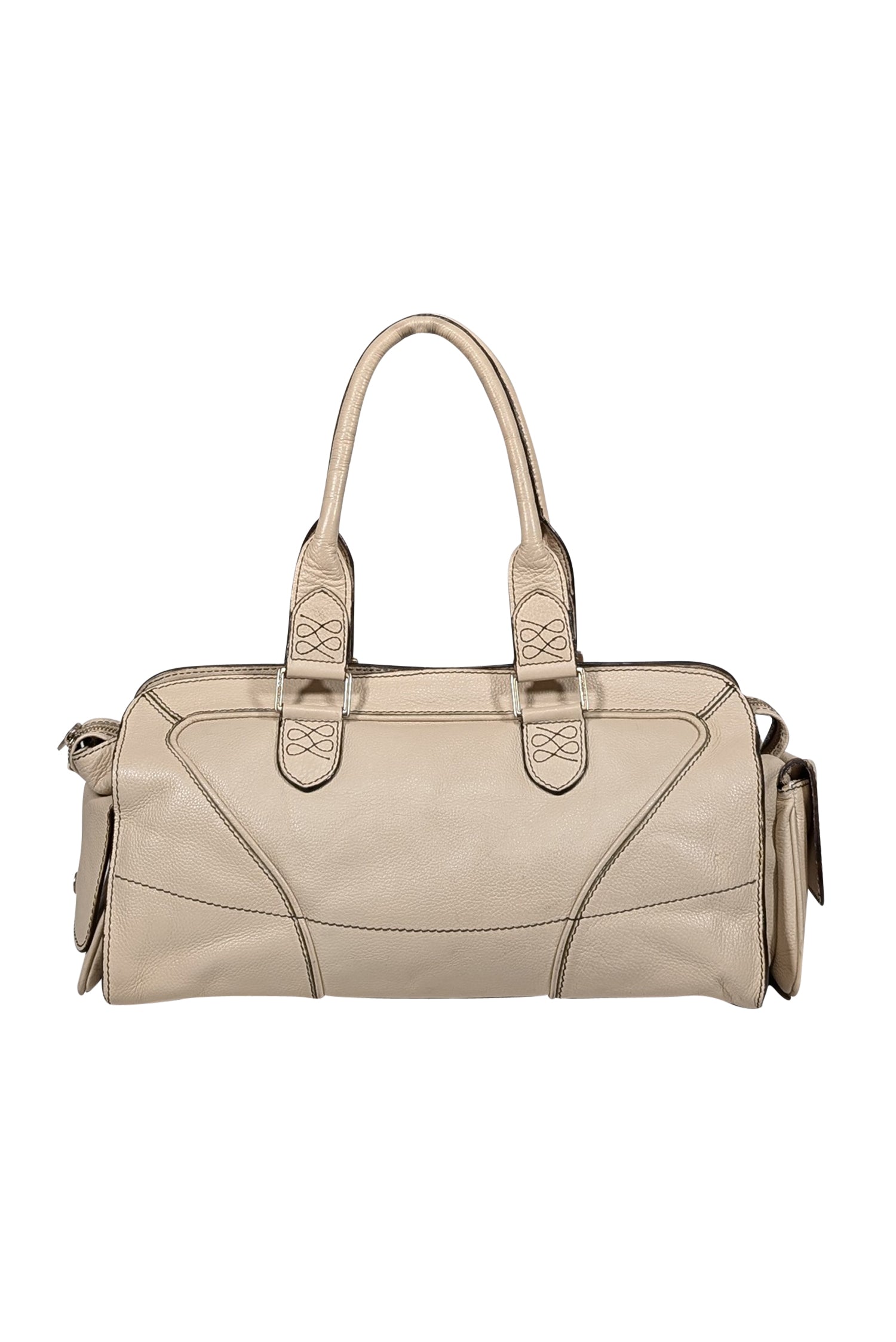 Lancel Cream Grained Leather East - West Shoulder Bag: A Touch of Country Elegance
