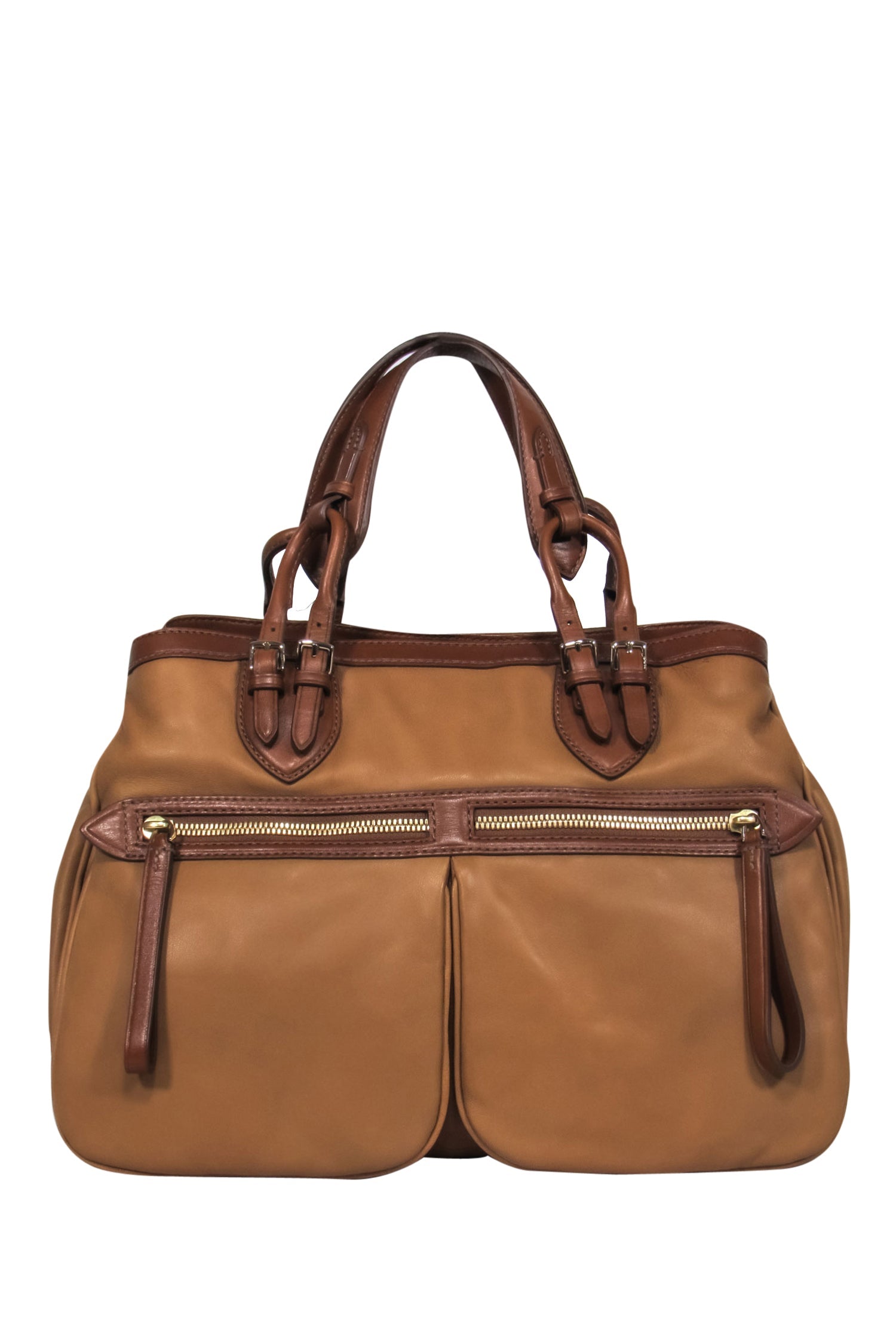 Tumi Vintage Light Brown Smooth Leather Zippered Pocket Handbag - A Touch of Luxury