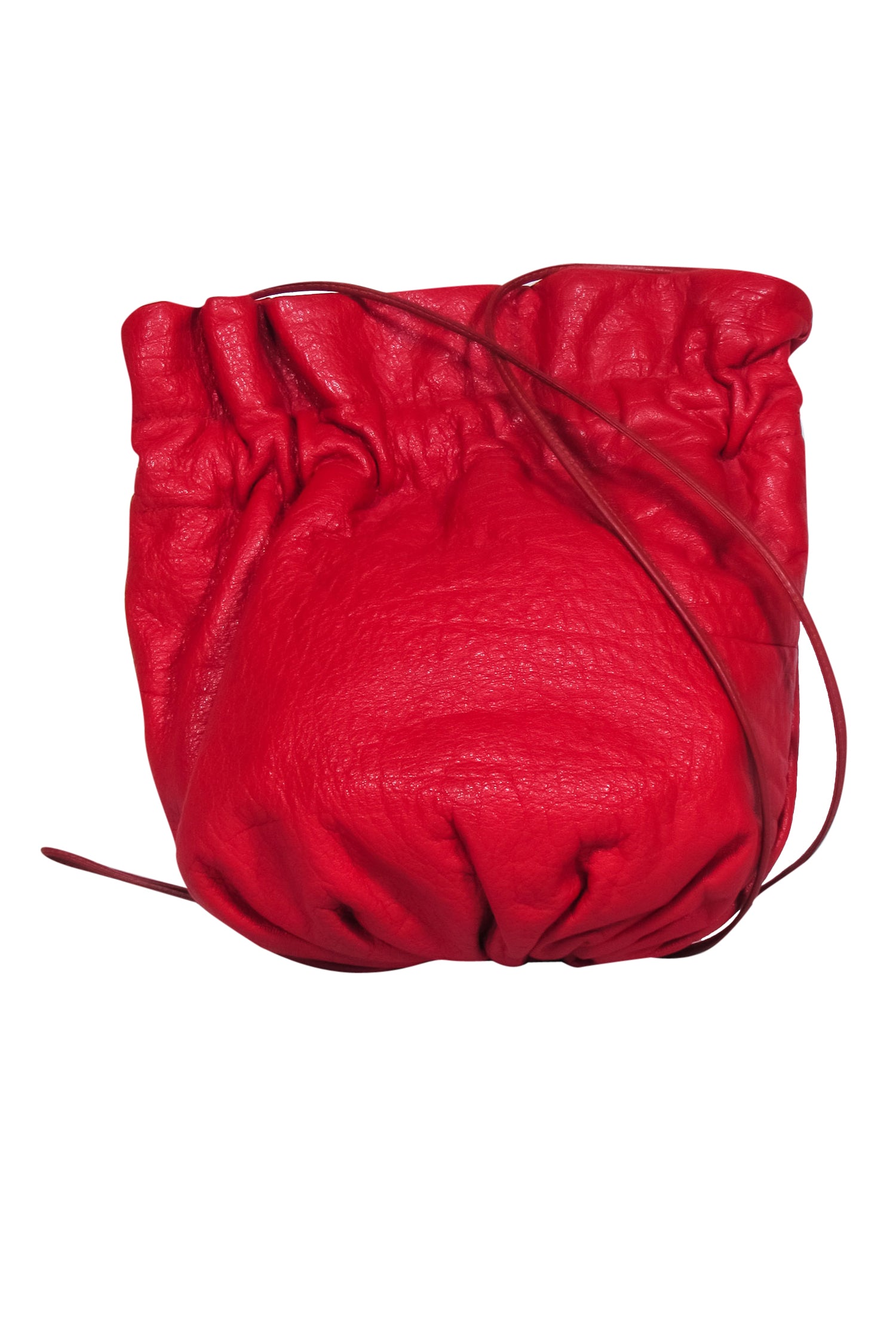 Carlos Falchi Red Leather Mini Crossbody Bucket Bag with Pouch