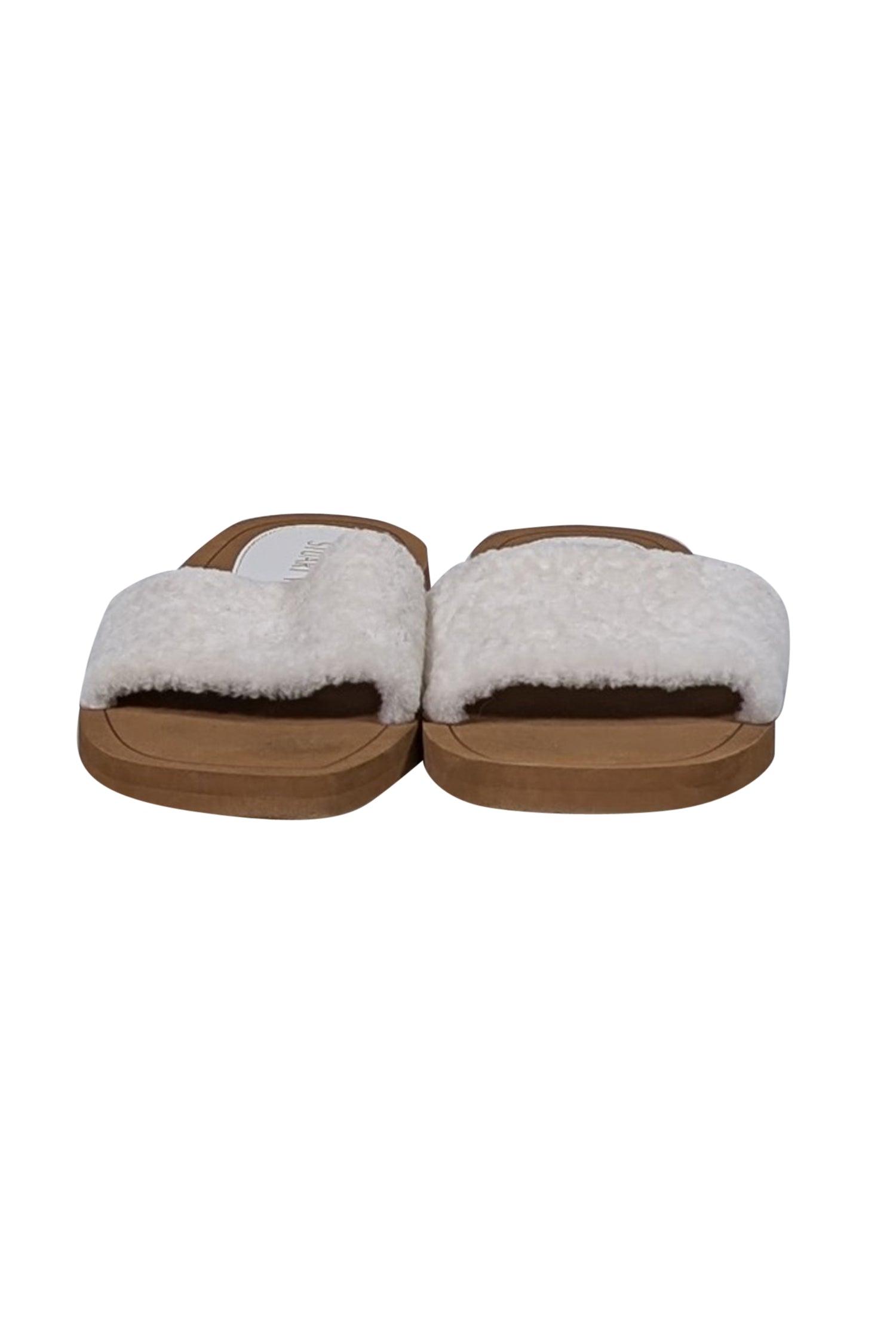 Stuart Weitzman's Cozy Brown Leather & White Shearling Slide Sandals - Size 8
