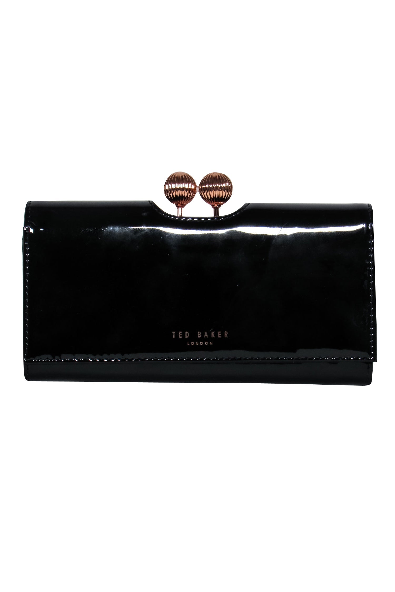 Ted Baker Black Patent Leather Wallet with Stunning Rose Gold Hardware
