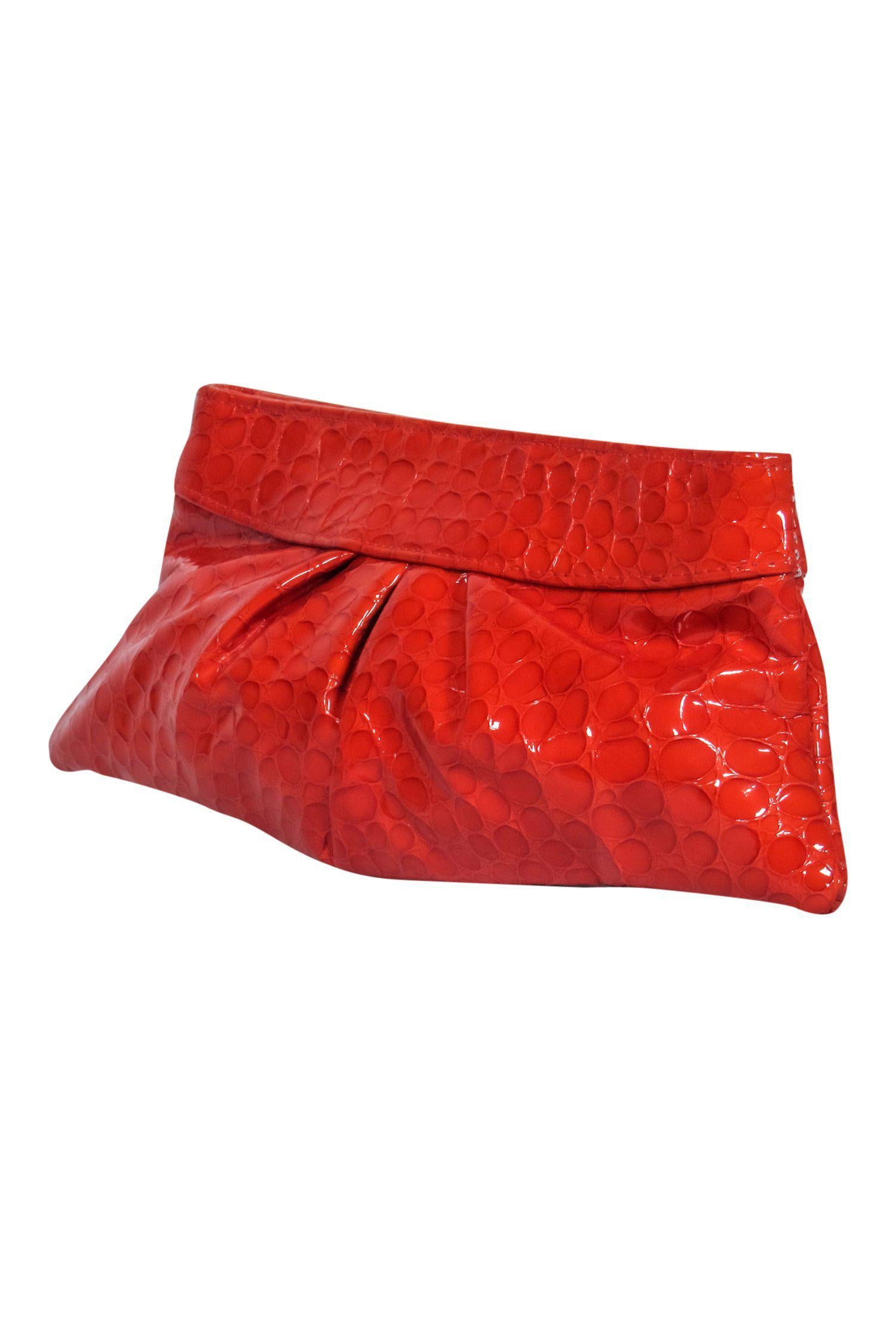 Lauren Merkin - Stunning Orange Patent Leather Reptile Embossed Clutch