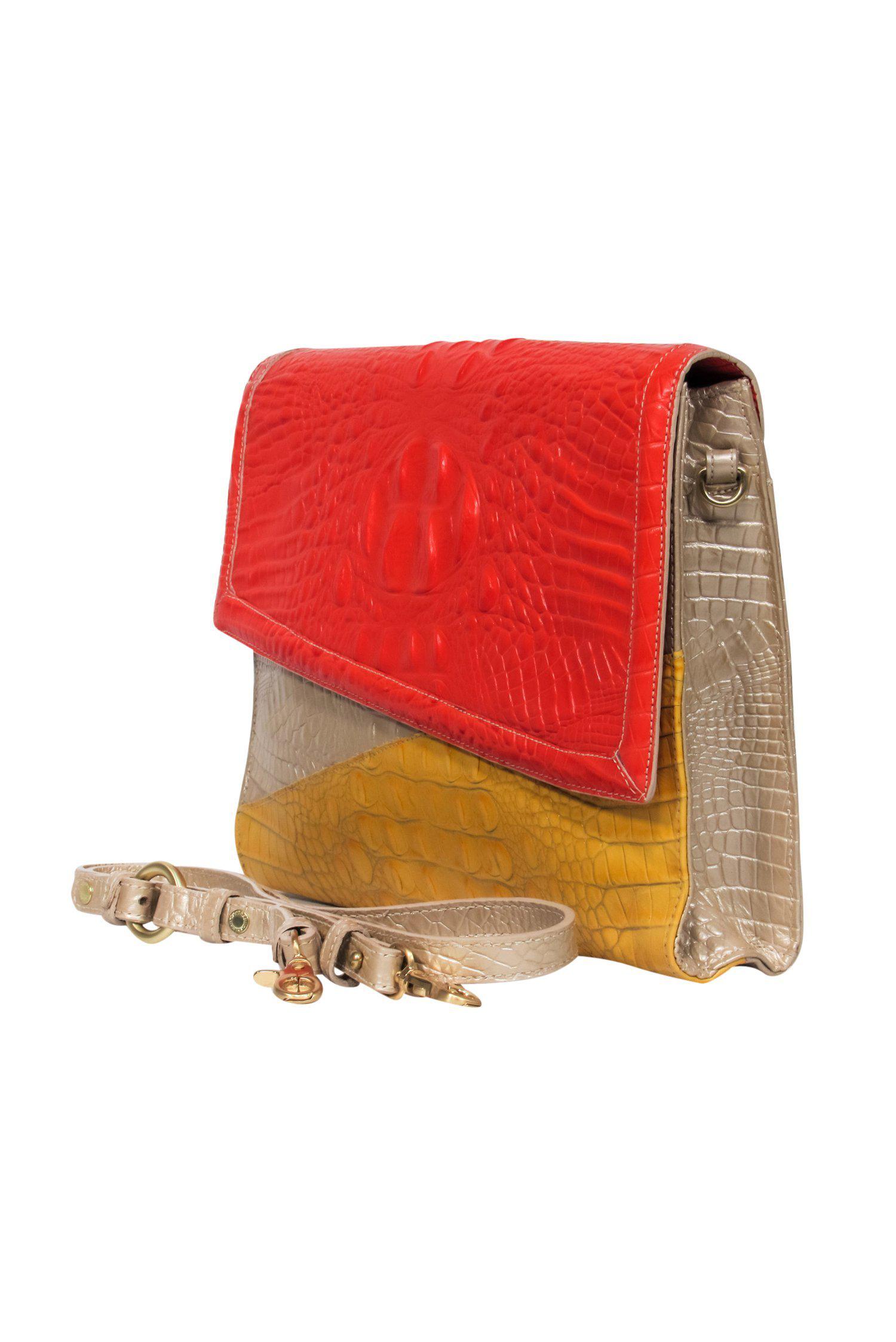 Brahmin - Stunning Gold, Orange & Yellow Colorblocked Crocodile Embossed Crossbody Bag