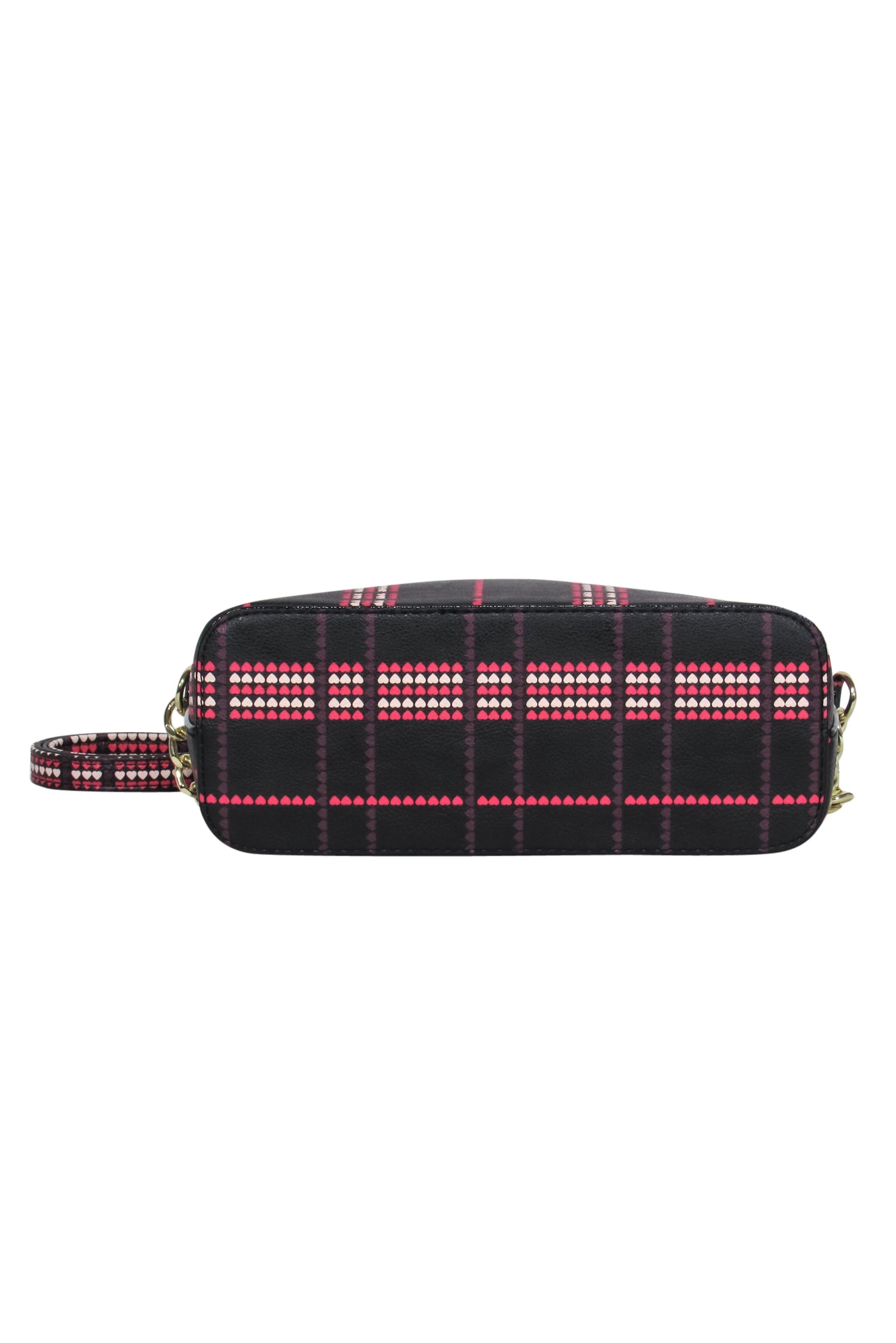 Betsey Johnson's Heart - Throbbing Black, Pink & White Heart Grid Print Gold Chain Crossbody