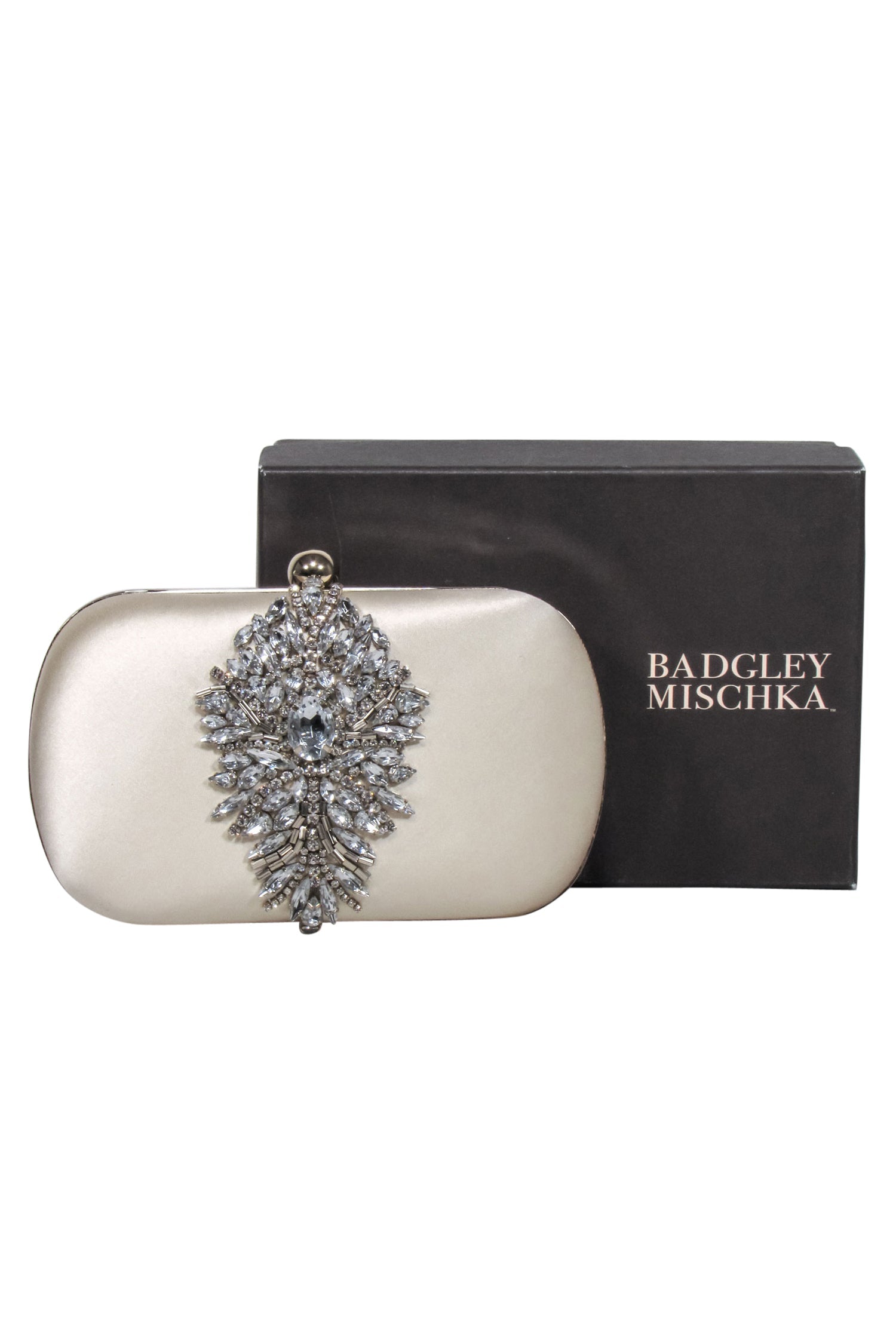 Badgley Mischka Cream Satin Jeweled Clutch: A Sparkling Love Affair