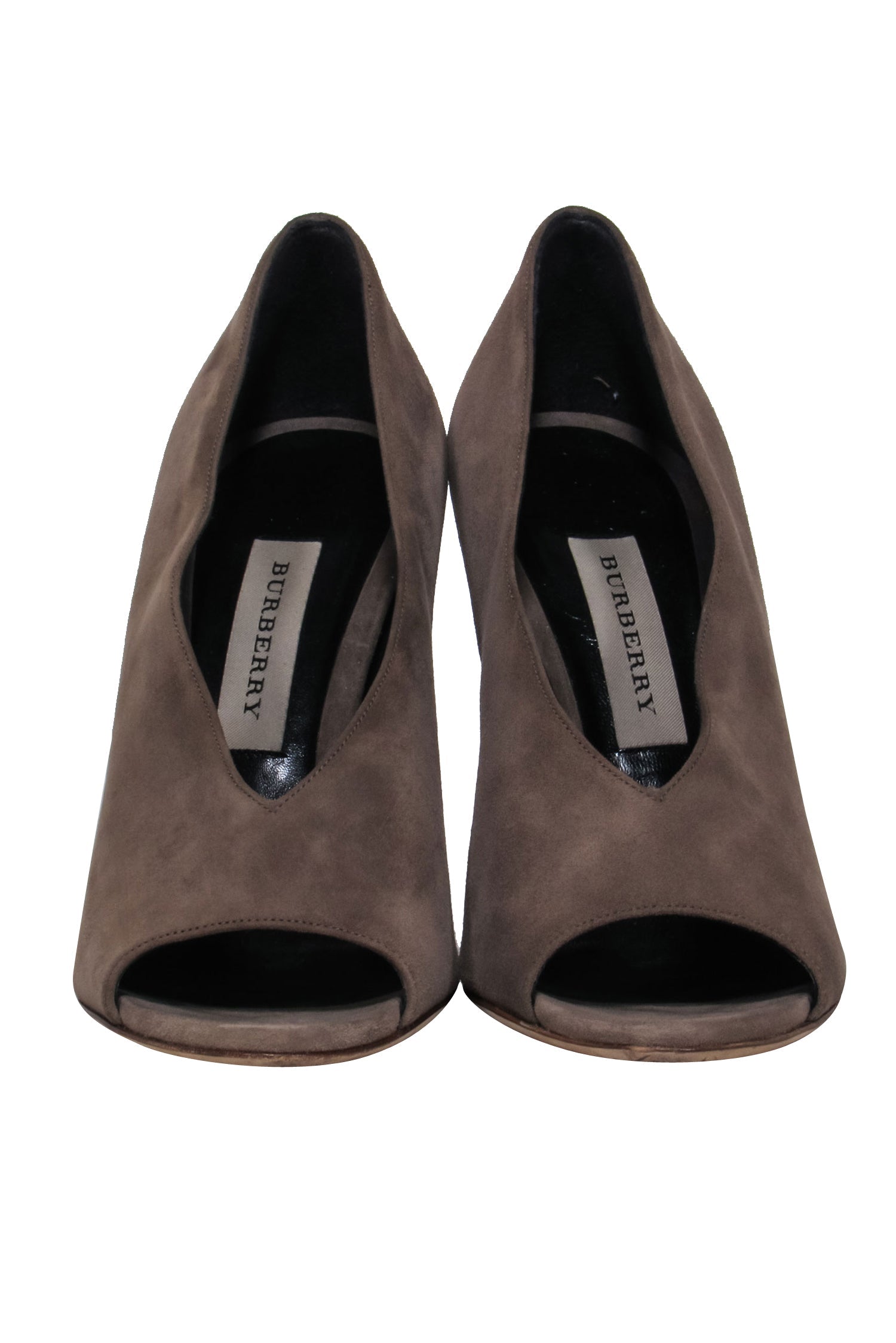 Burberry Taupe Suede Slip-On Wedges with Marbled Heel - Size 10
