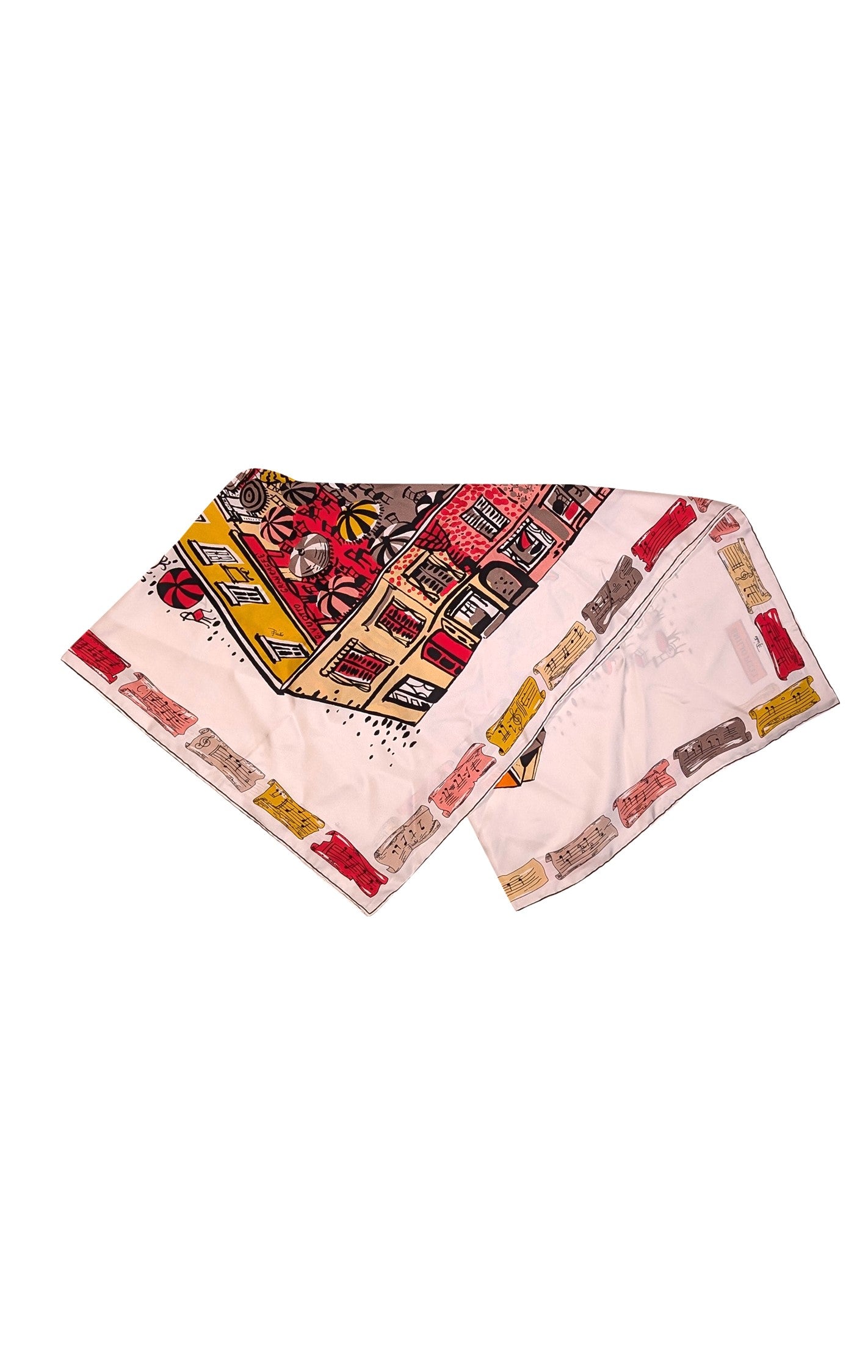 Emilio Pucci - Exquisite White & Multi-Color City Print Silk Scarf