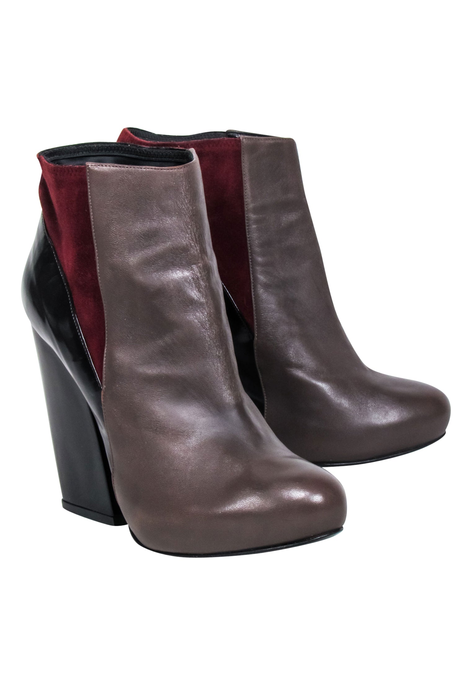 Pierre Hardy Colorful Block Heeled Booties - Brown, Black & Maroon, Size 8