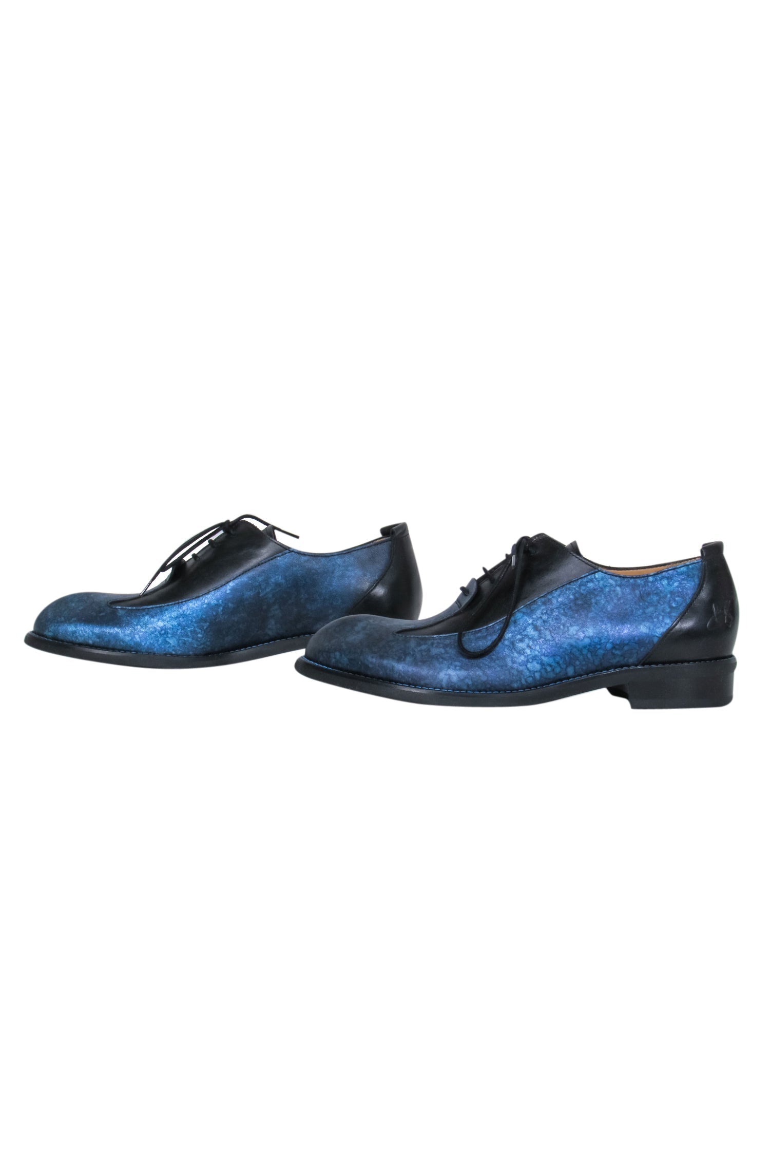 John Fluevog - Blue & Black Metallic Speckled Leather Lace - Up 'Sea Angel' Loafers Size 7.5: Be Bold!