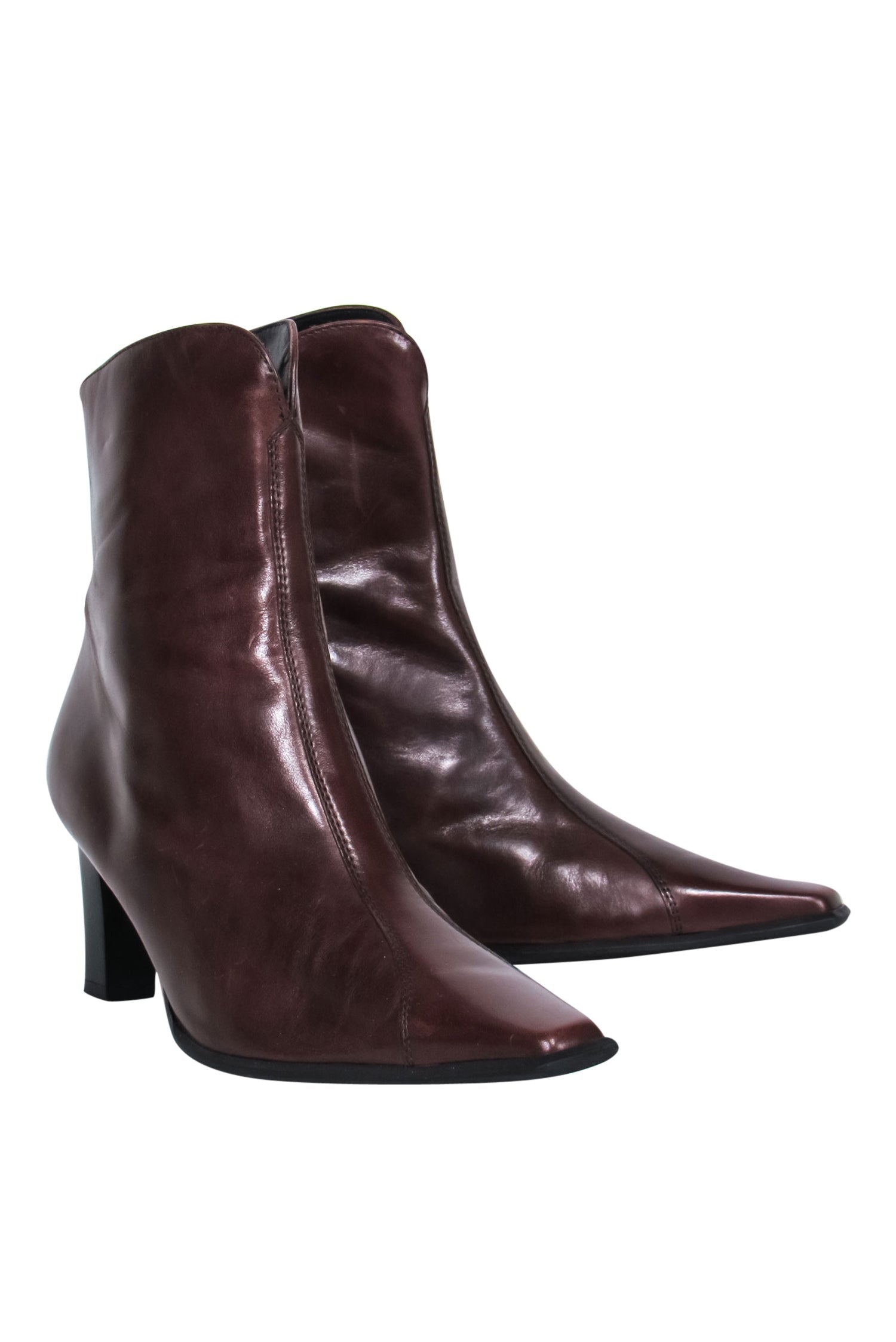 Paul Green Brown Leather Square Toe Heeled Booties - Size 7.5 - Fall Fashion Must-Have